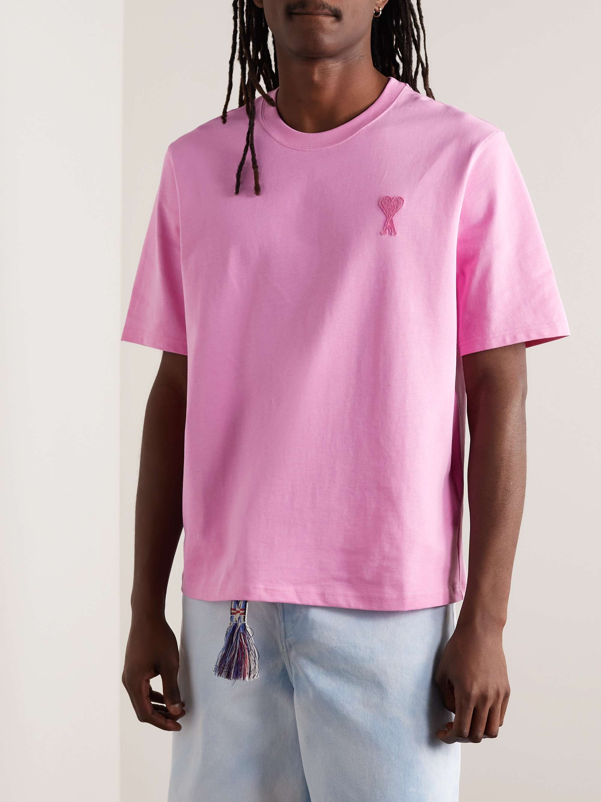 AMI PARIS Logo-Embroidered Cotton-Jersey T-Shirt