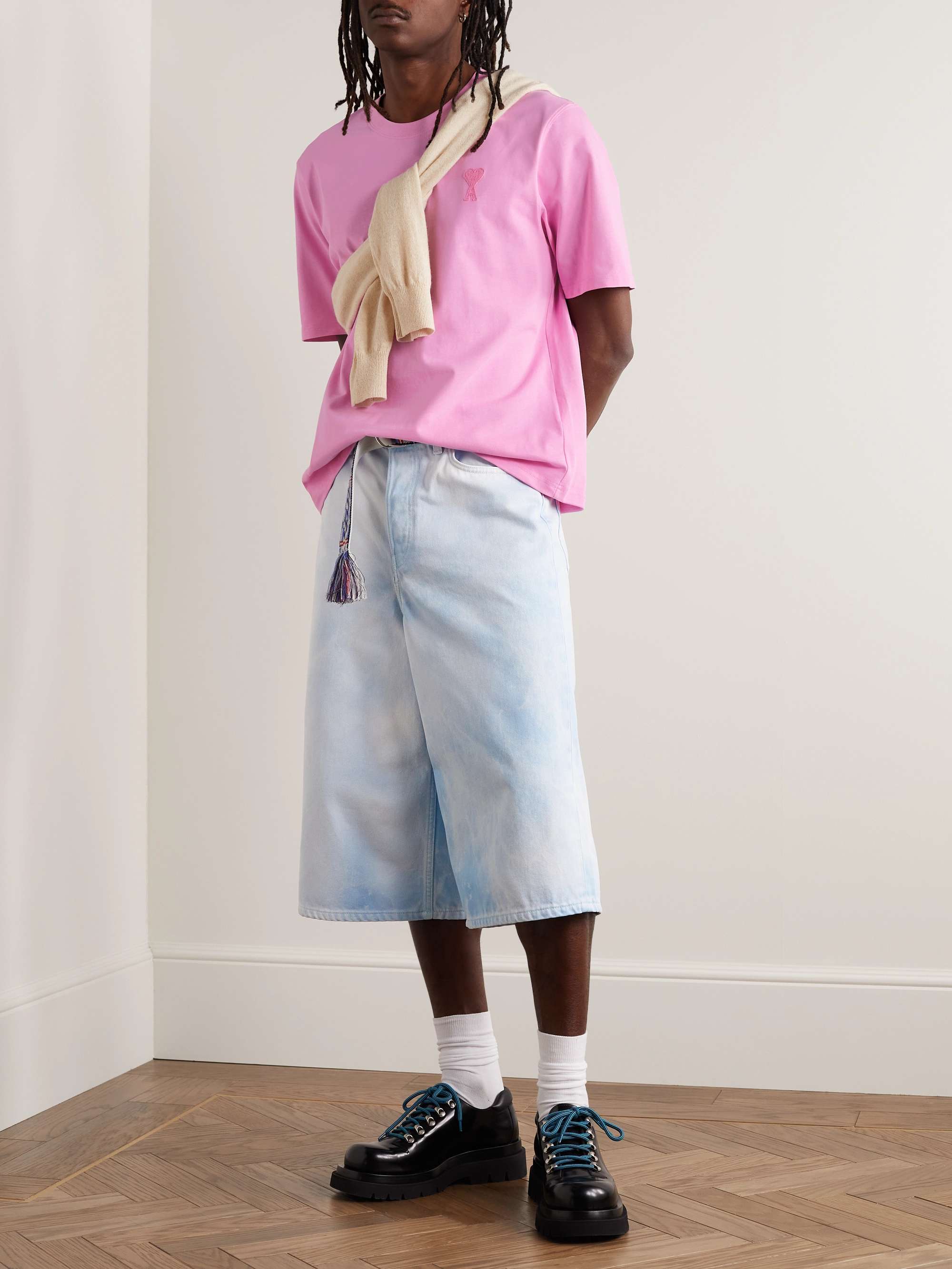 AMI PARIS Logo-Embroidered Cotton-Jersey T-Shirt