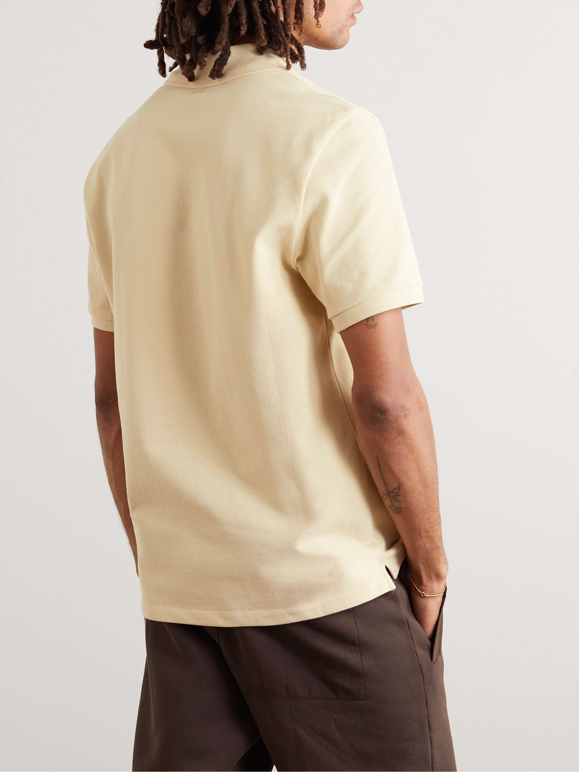 AMI PARIS Logo-Embroidered Cotton-Piqué Polo Shirt