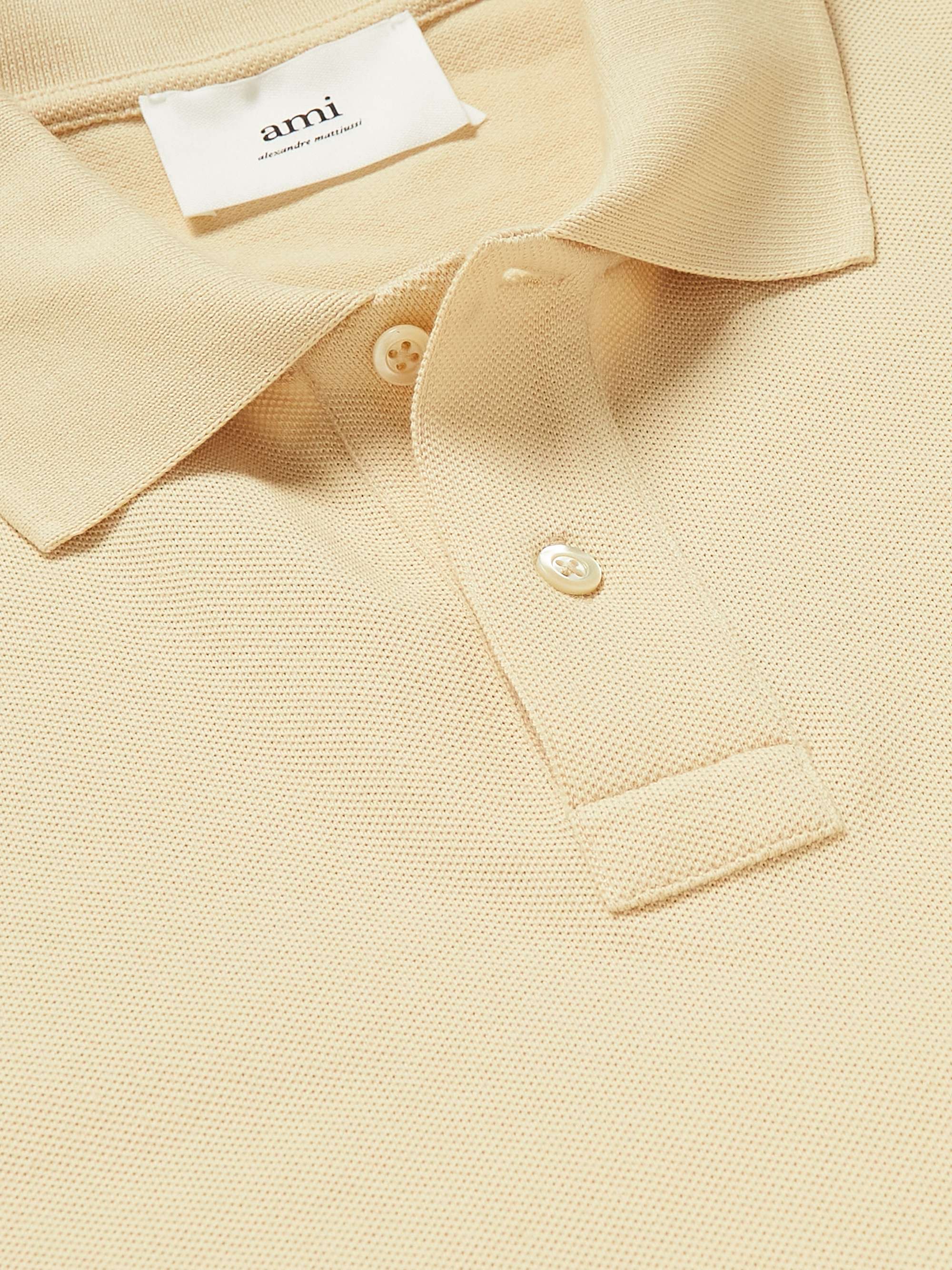 AMI PARIS Logo-Embroidered Cotton-Piqué Polo Shirt