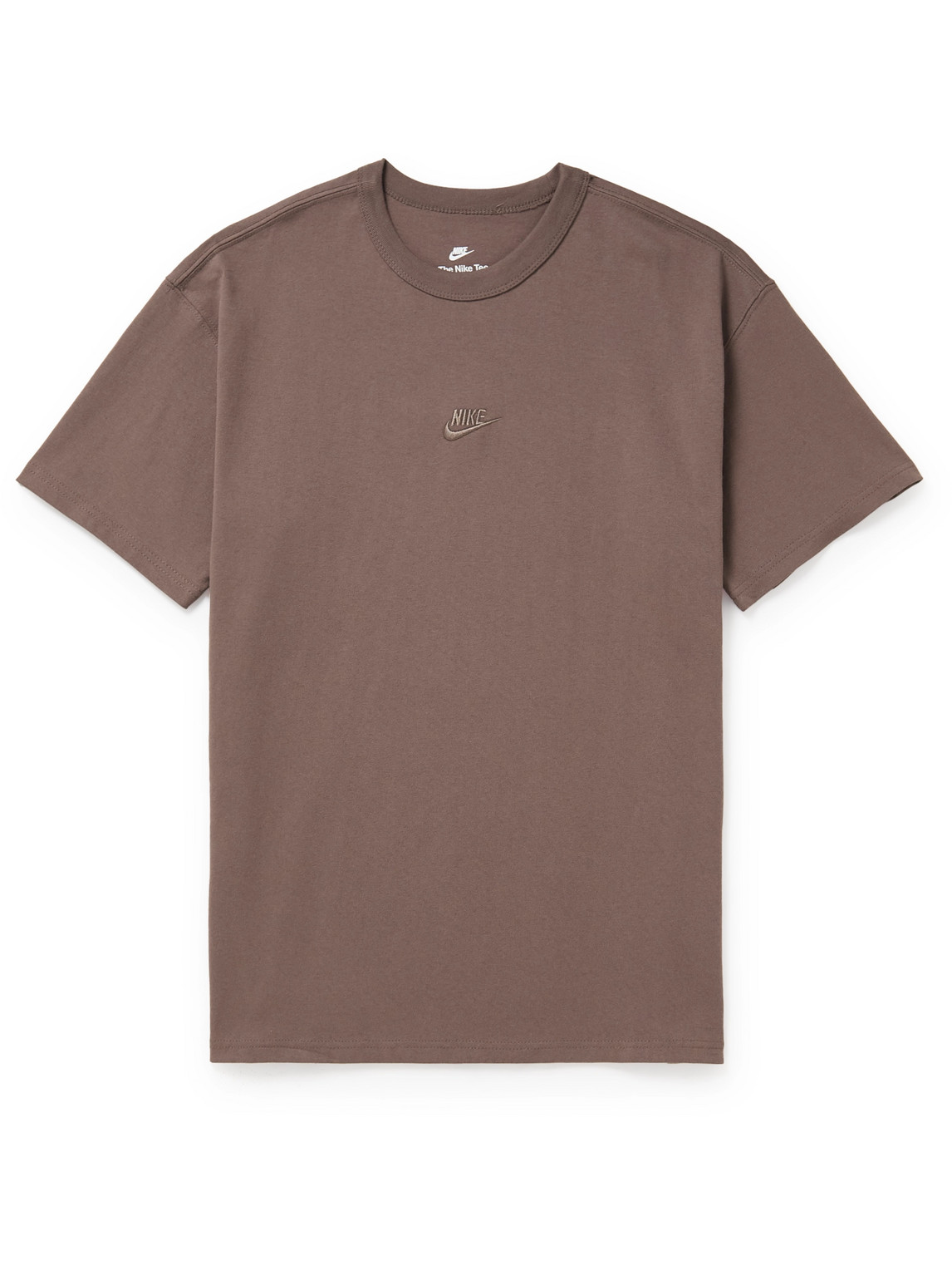 Nike Sportswear Premium Essentials Logo-embroidered Cotton-jersey T-shirt In Brown