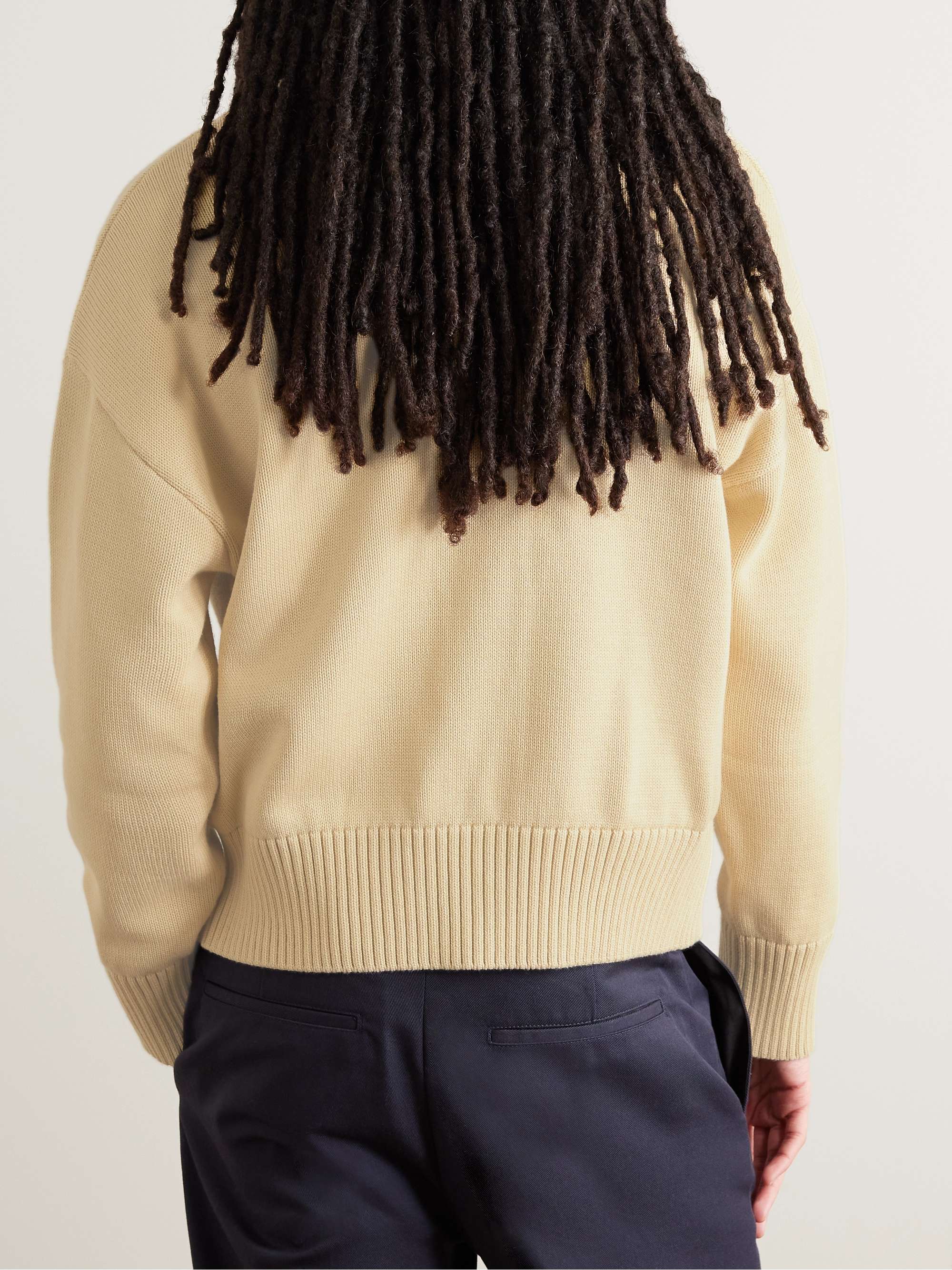 AMI PARIS Logo-Embroidered Cotton and Merino Wool-Blend Cardigan