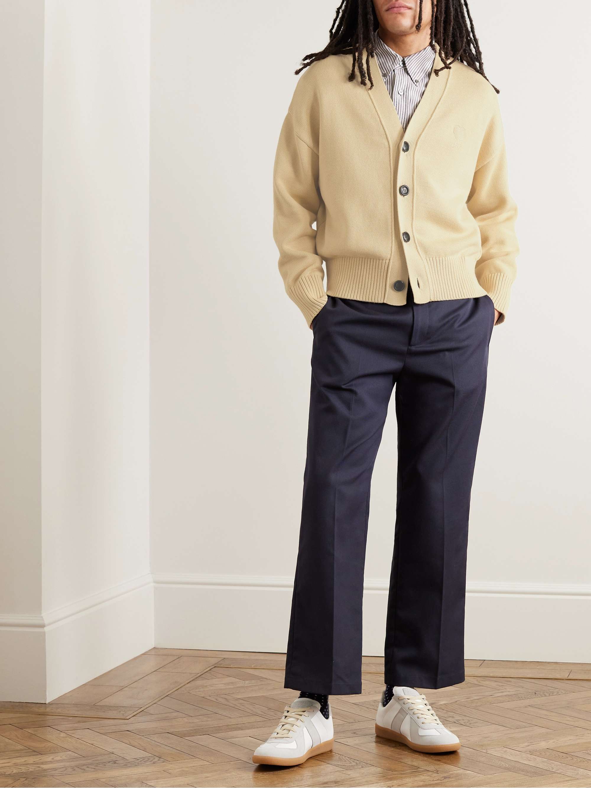 AMI PARIS Logo-Embroidered Cotton and Merino Wool-Blend Cardigan