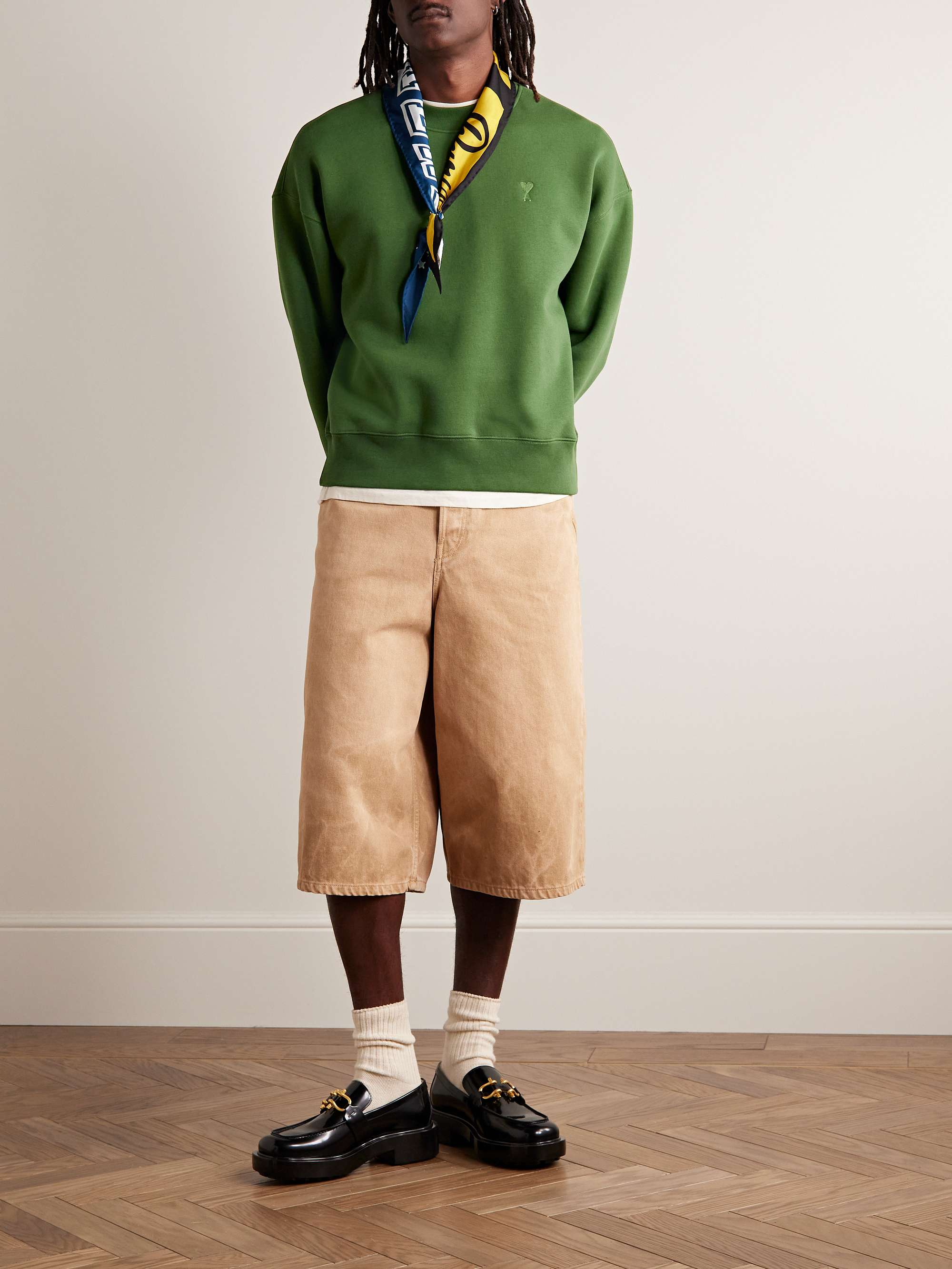 AMI PARIS Logo-Embroidered Organic Cotton-Blend Jersey Sweatshirt