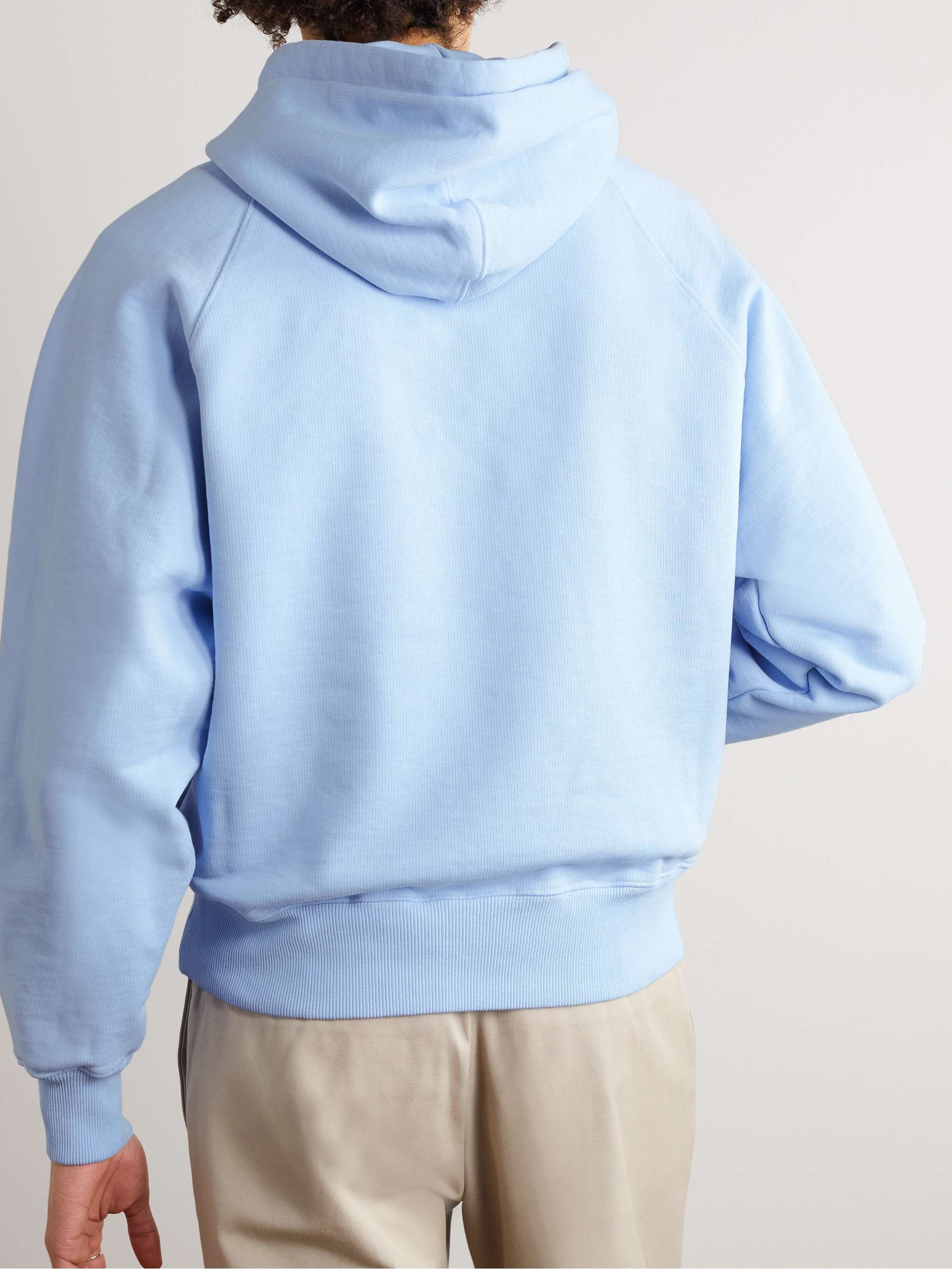 AMI PARIS Logo-Embroidered Cotton-Blend Jersey Hoodie