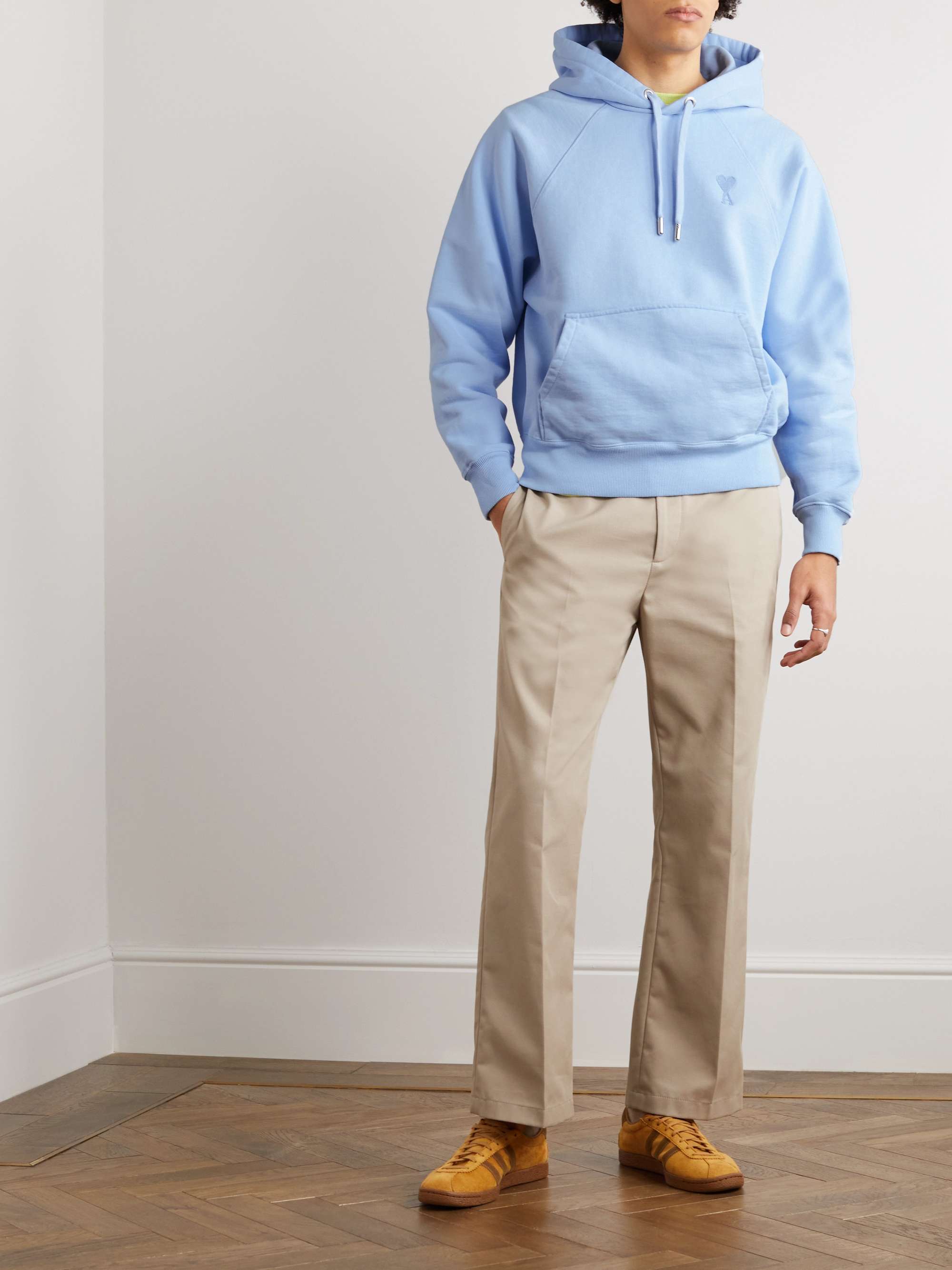AMI PARIS Logo-Embroidered Cotton-Blend Jersey Hoodie