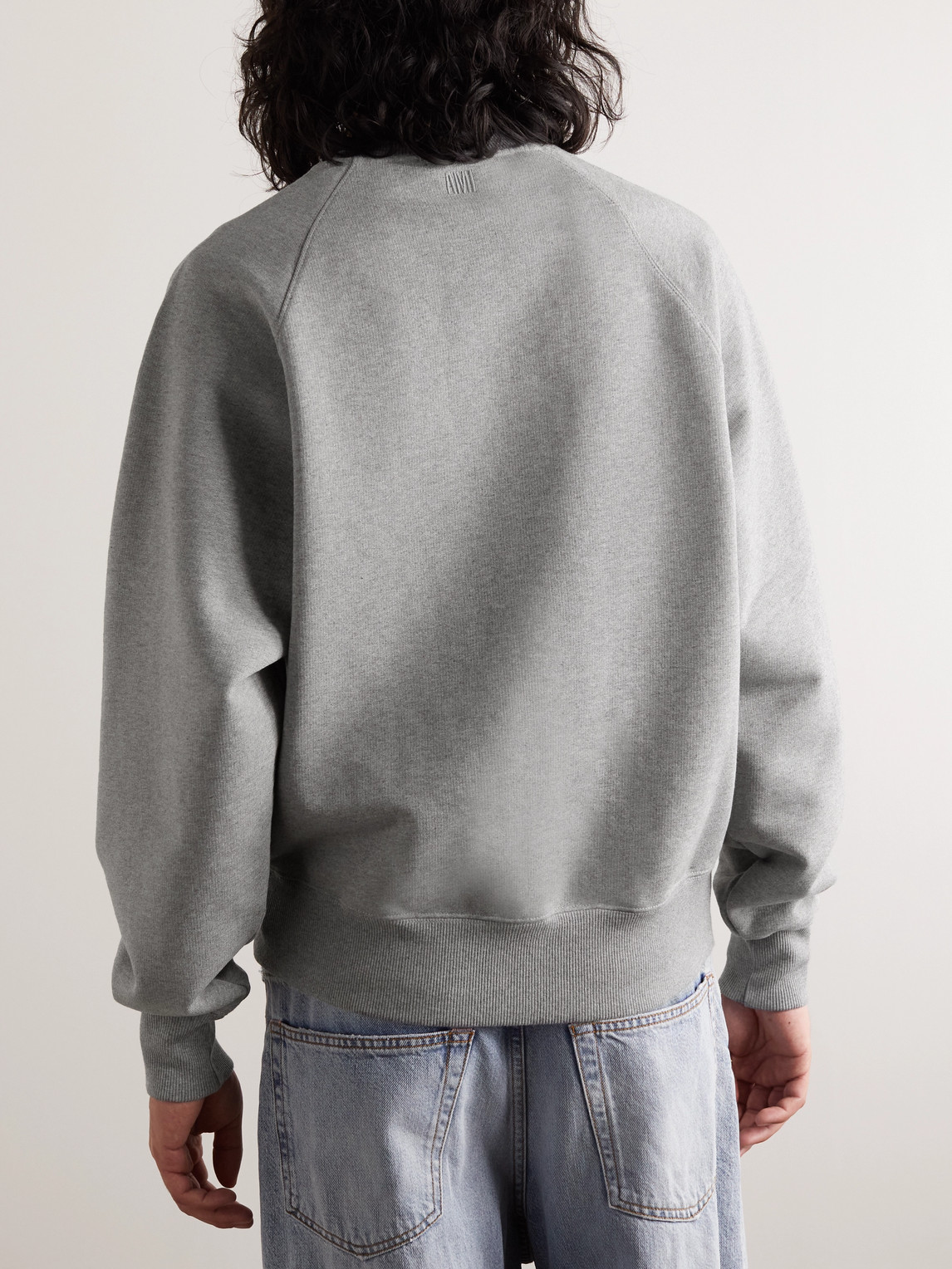 Shop Ami Alexandre Mattiussi Logo-embroidered Stretch-cotton Jersey Sweatshirt In Gray