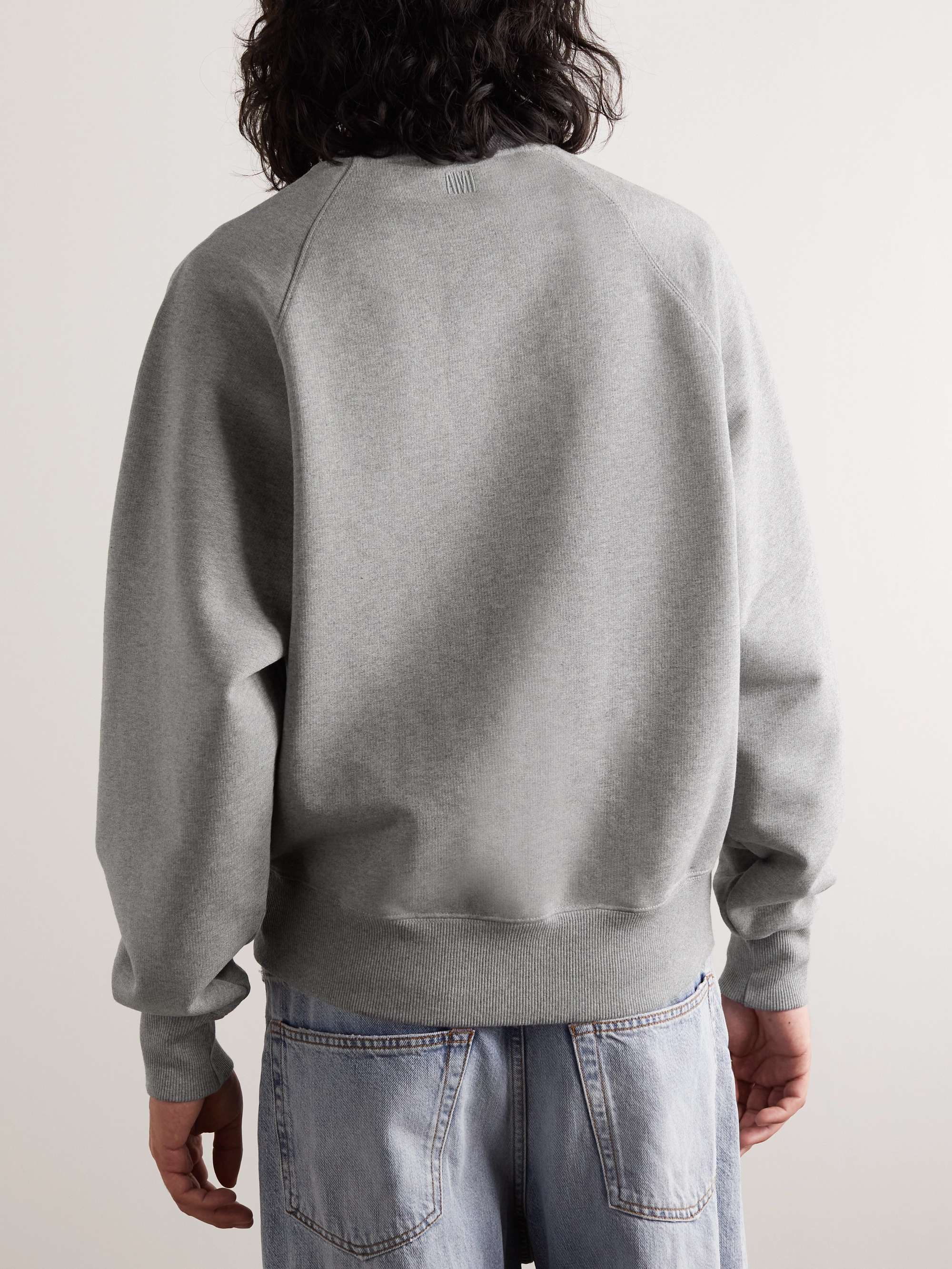 AMI PARIS Logo-Embroidered Cotton-Jersey Sweatshirt