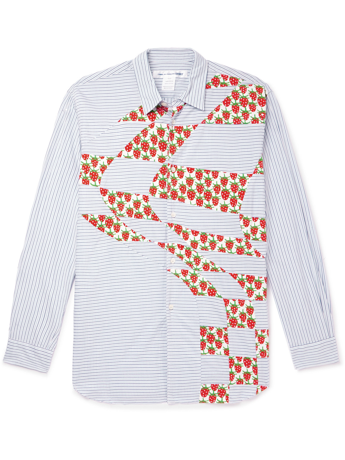 Comme Des Garçons Shirt X Brent Westfall Strawberry Stripe Patchwork Shirt In Blue
