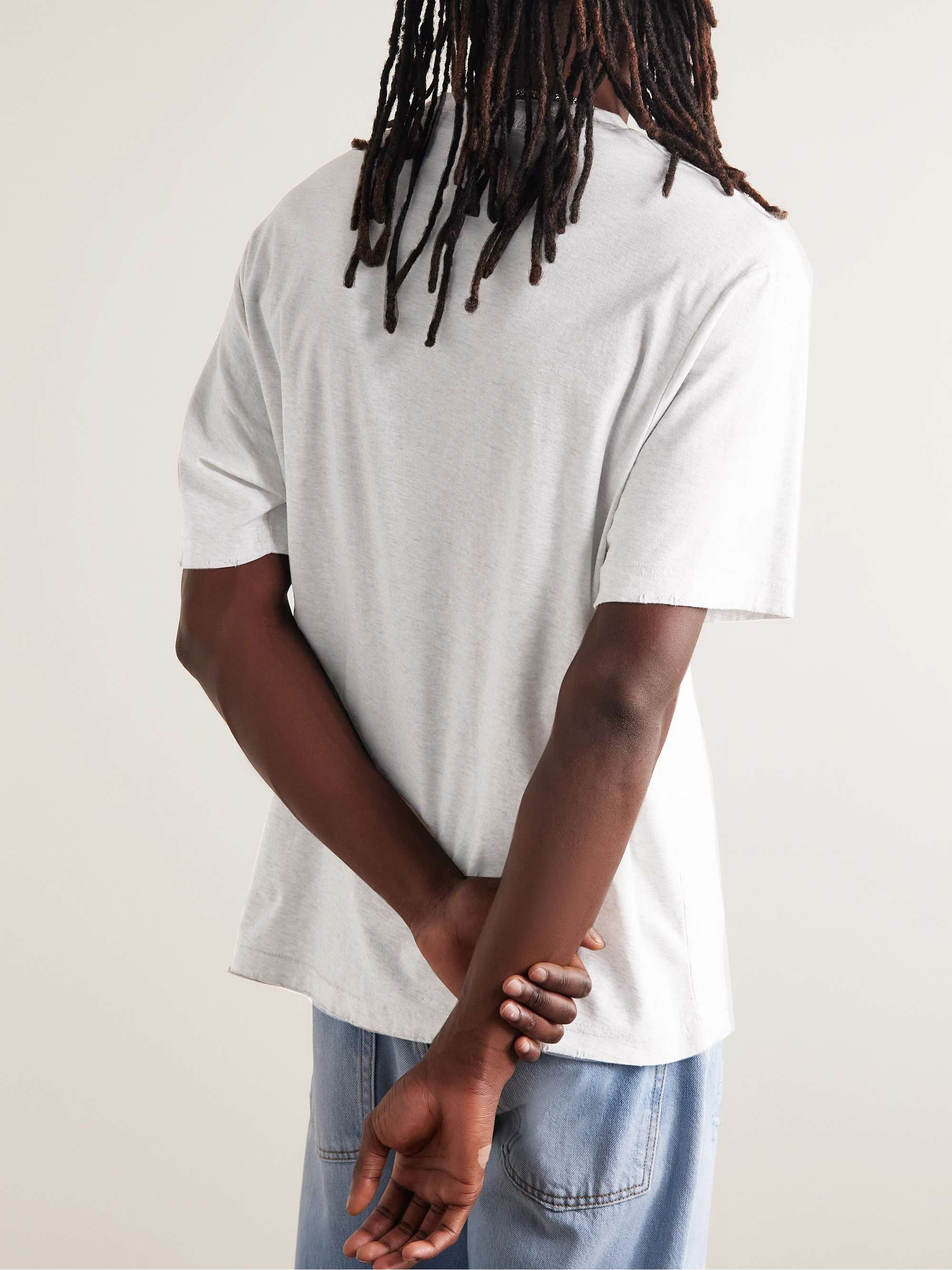 ACNE STUDIOS Oversized Distressed Logo-Print Cotton and Hemp-Blend Jersey T-shirt