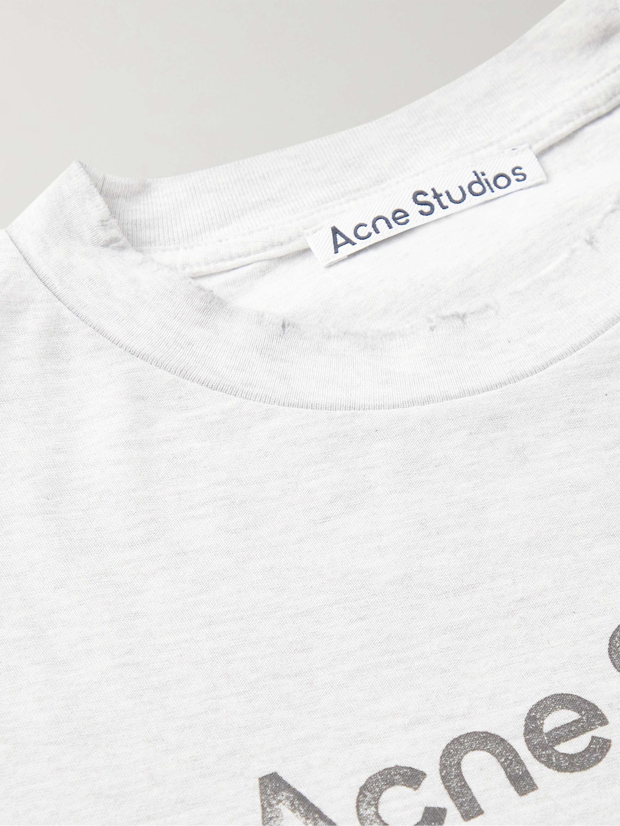 ACNE STUDIOS Oversized Distressed Logo-Print Cotton and Hemp-Blend Jersey T-shirt