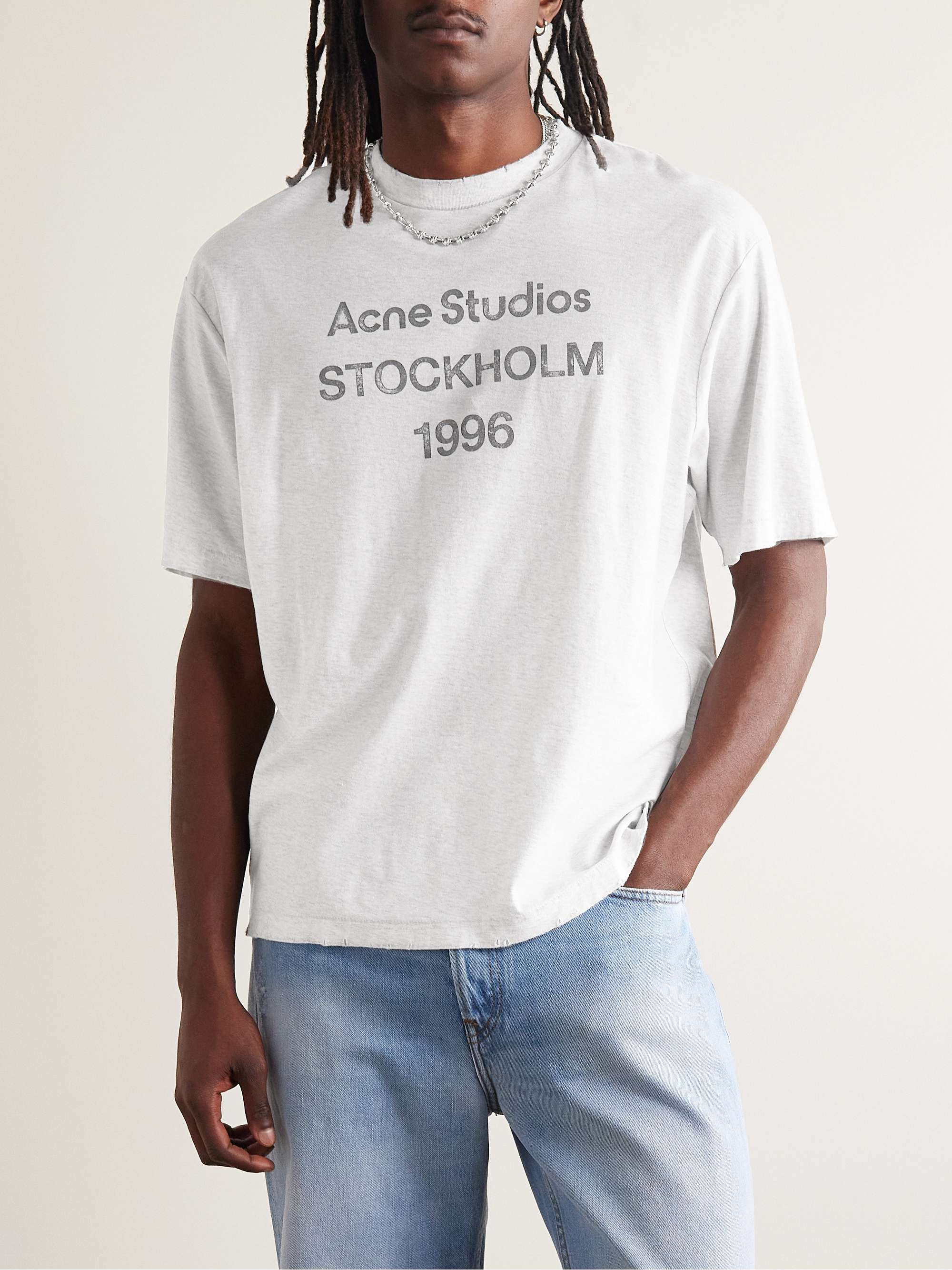 ACNE STUDIOS Oversized Distressed Logo-Print Cotton and Hemp-Blend Jersey T-shirt