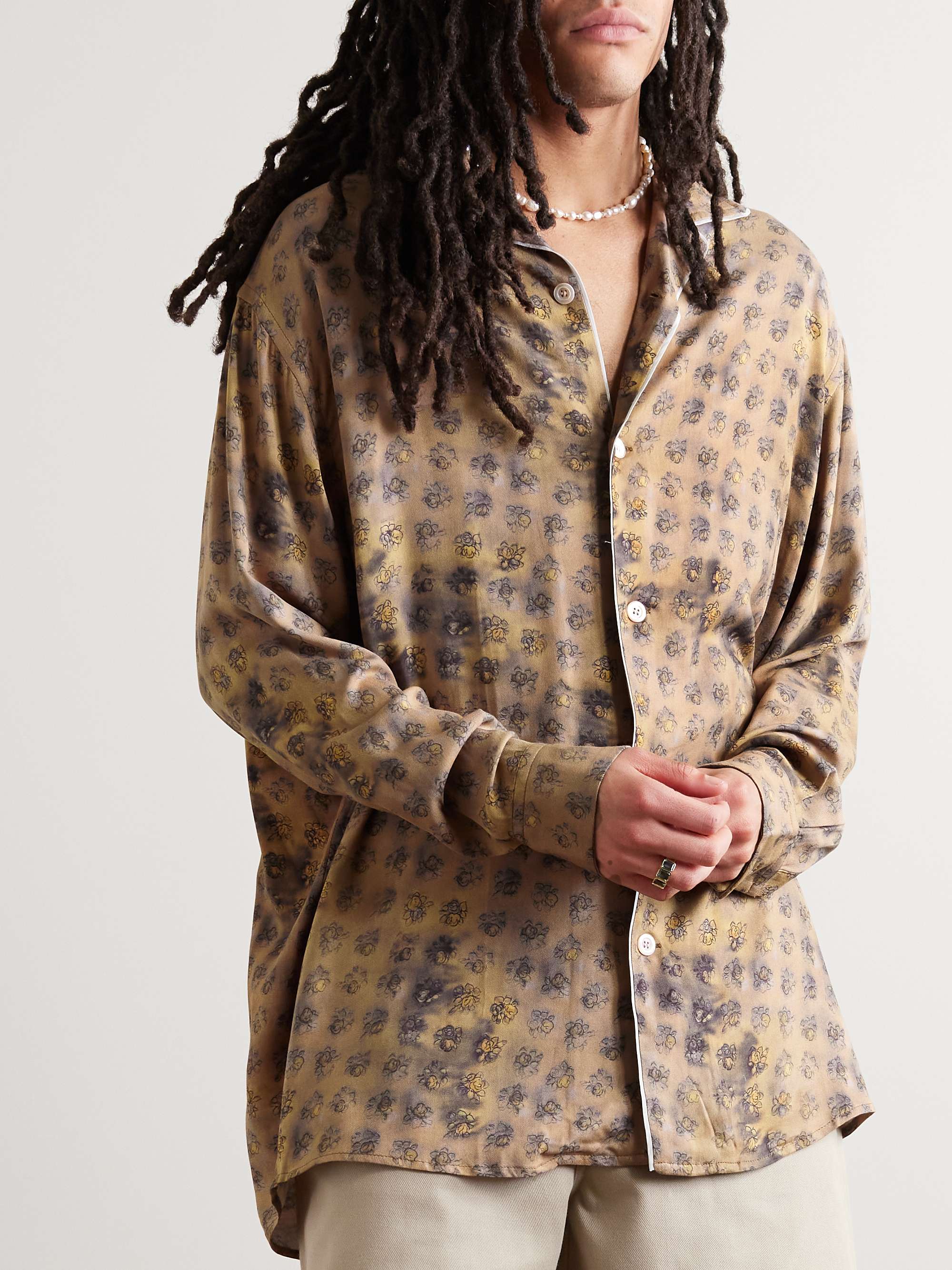 ACNE STUDIOS Samper Camp-Collar Printed Satin Shirt