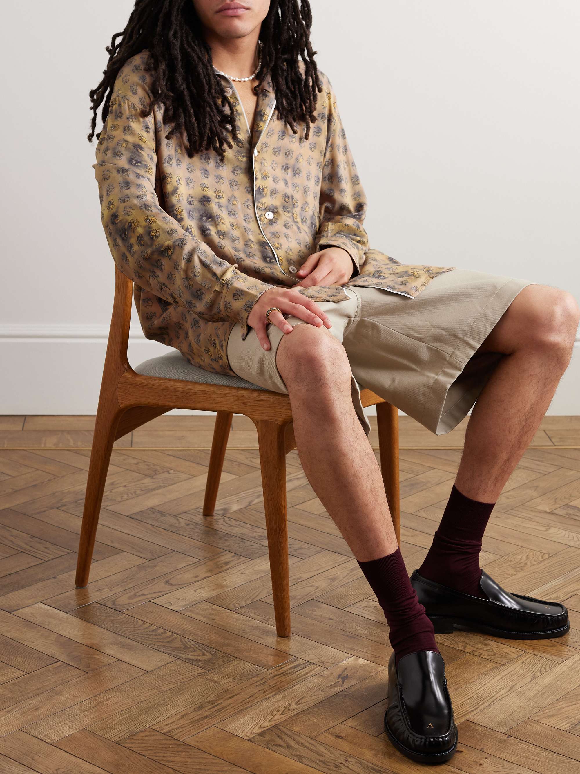 ACNE STUDIOS Samper Camp-Collar Printed Satin Shirt