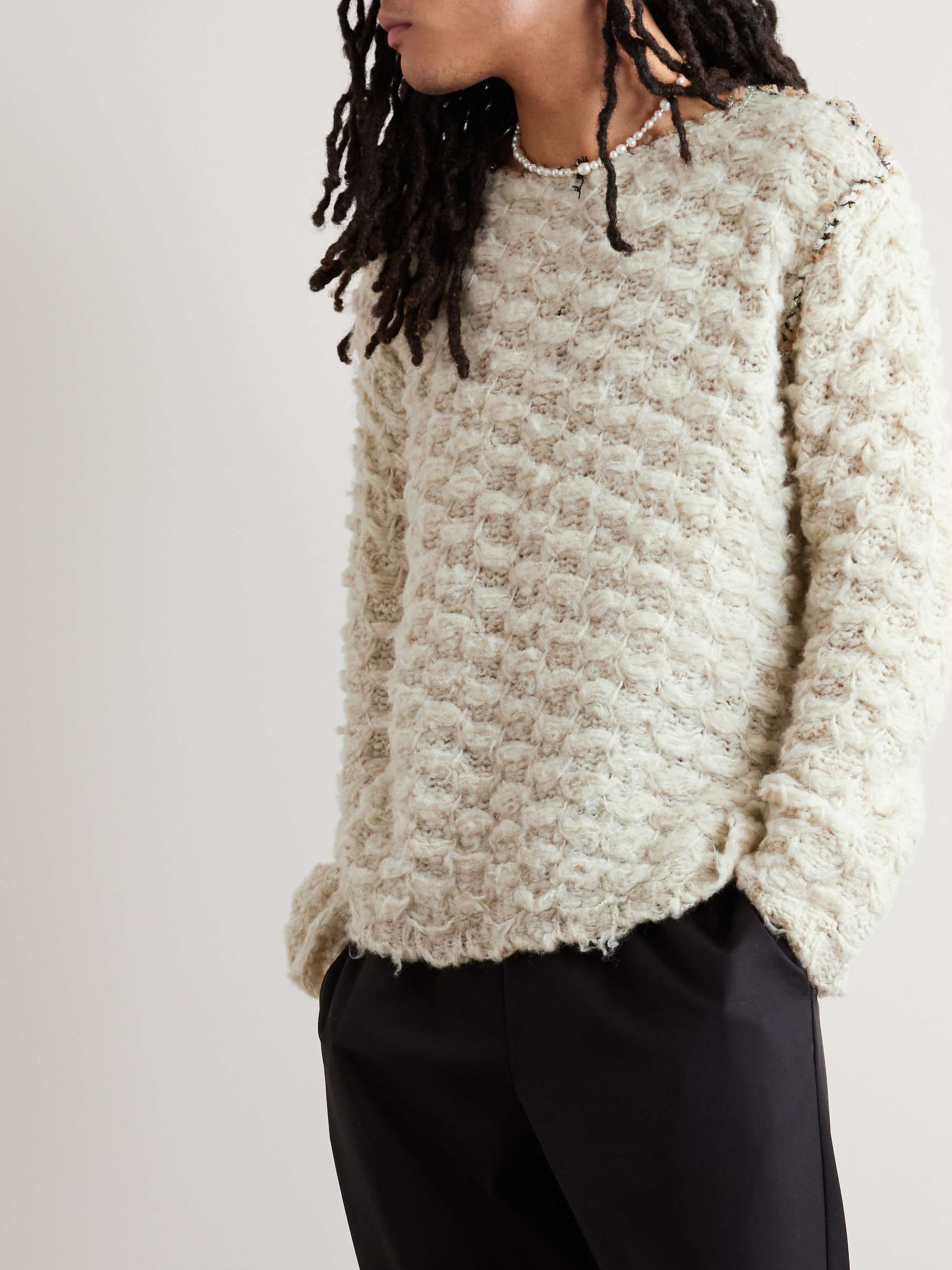ACNE STUDIOS Distressed Lamé-Trimmed Waffle-Knit Sweater