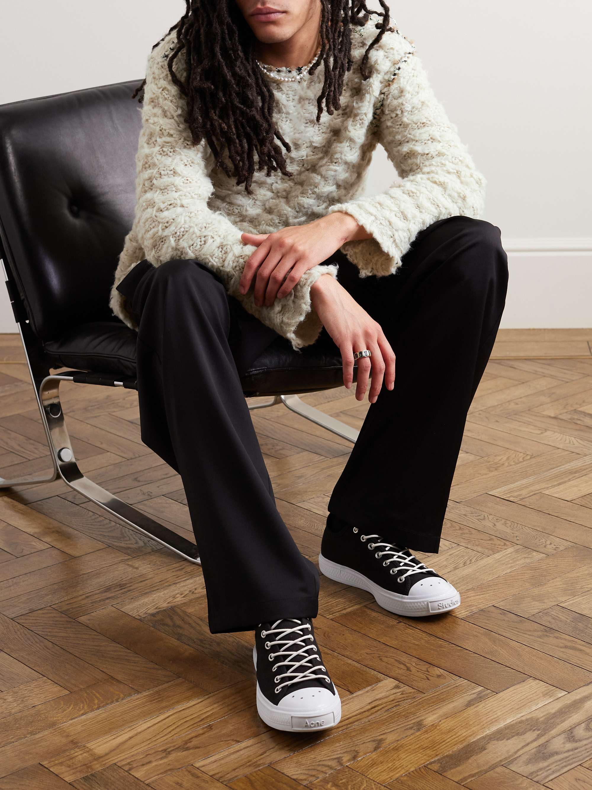 ACNE STUDIOS Distressed Lamé-Trimmed Waffle-Knit Sweater