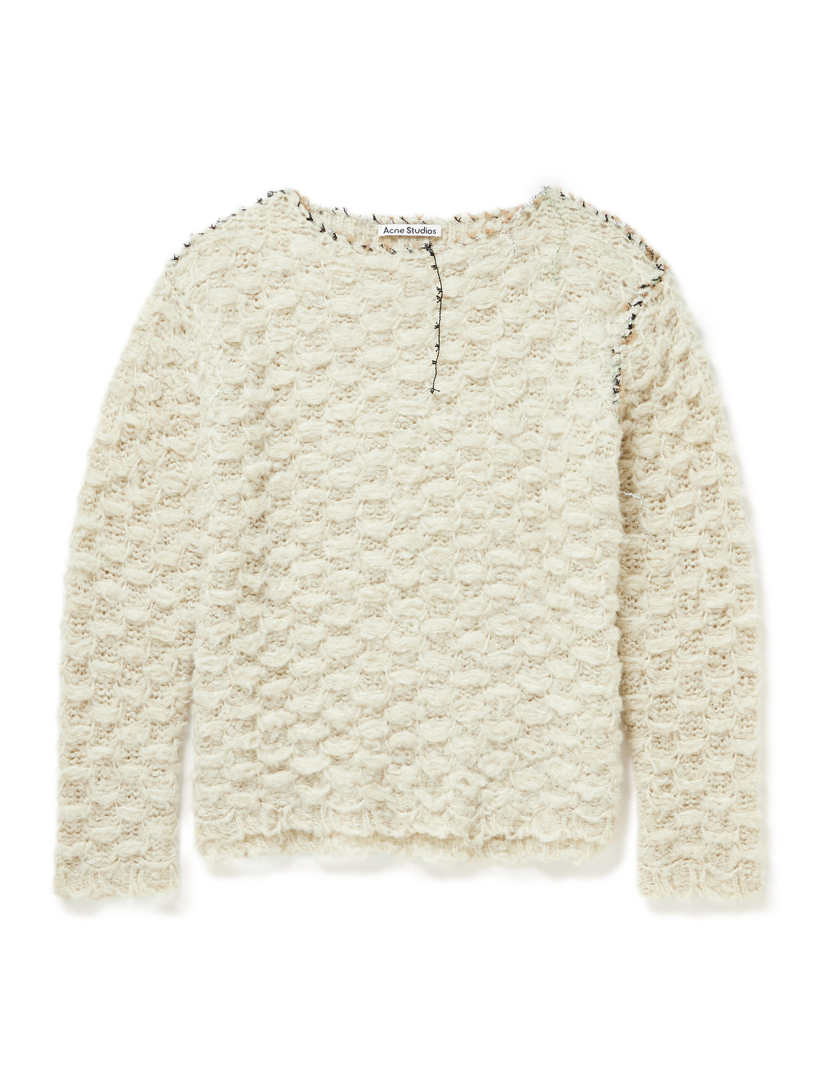ACNE STUDIOS DISTRESSED LAMÉ-TRIMMED WAFFLE-KNIT SWEATER
