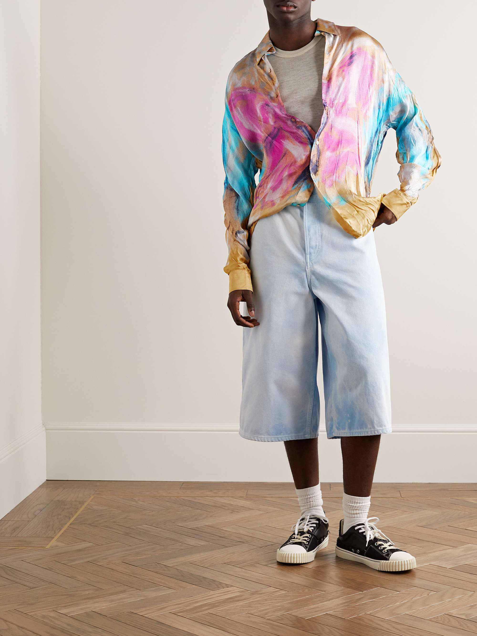 ACNE STUDIOS + Karen Kilimnick Printed Crinkled-Satin Shirt