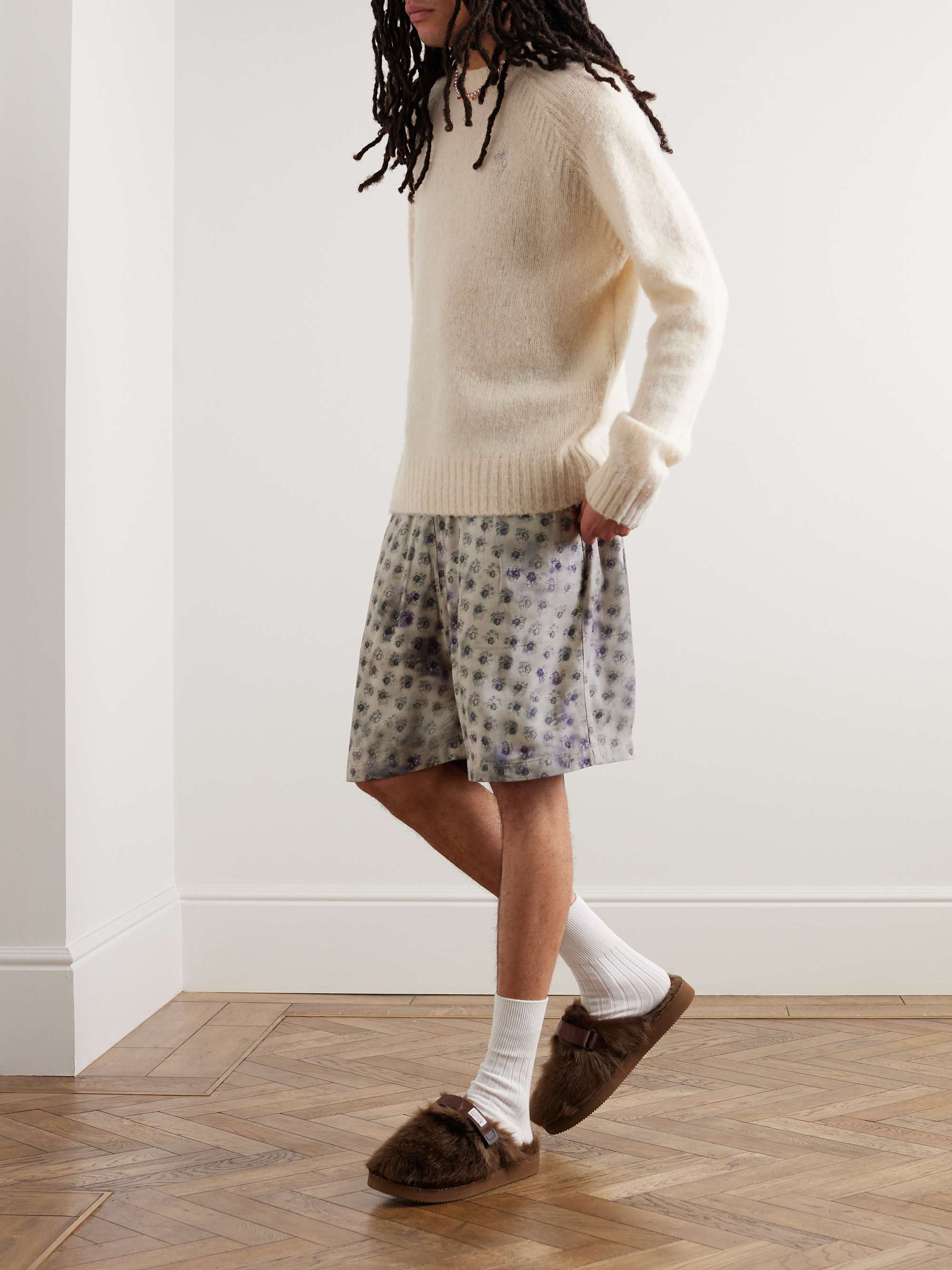 ACNE STUDIOS Rudent Wide-Leg Printed Twill Drawstring Shorts