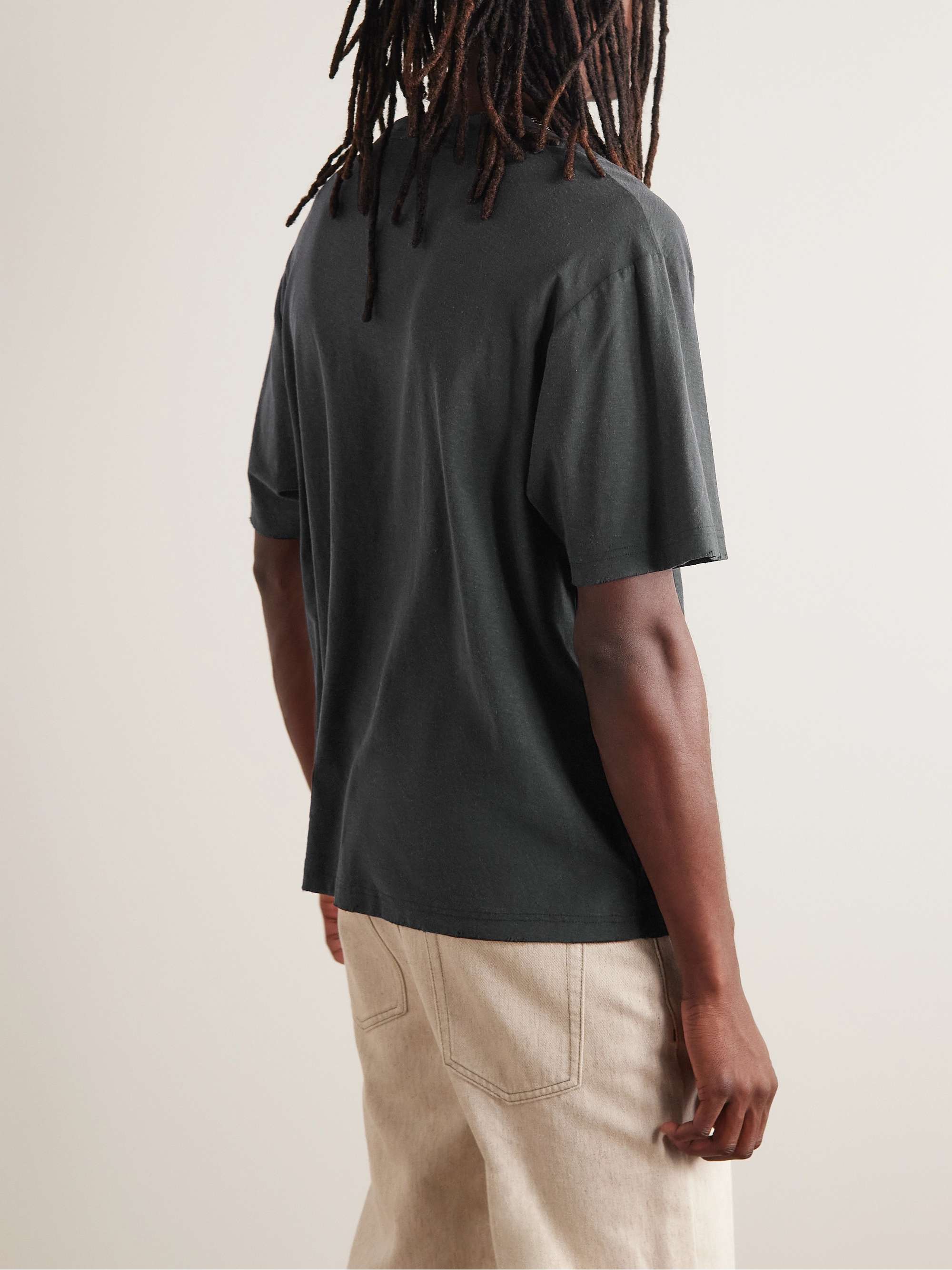 ACNE STUDIOS Oversized Distressed Logo-Print Cotton and Hemp-Blend Jersey T-shirt