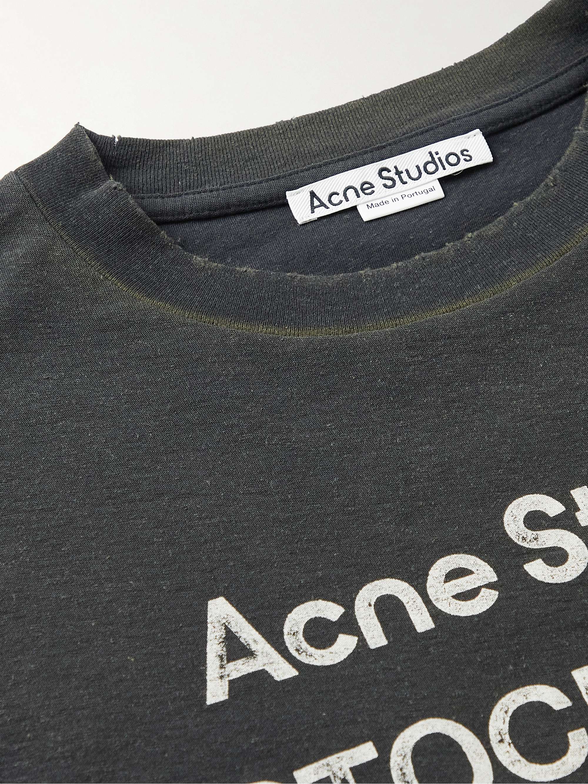 ACNE STUDIOS Oversized Distressed Logo-Print Cotton and Hemp-Blend Jersey T-shirt