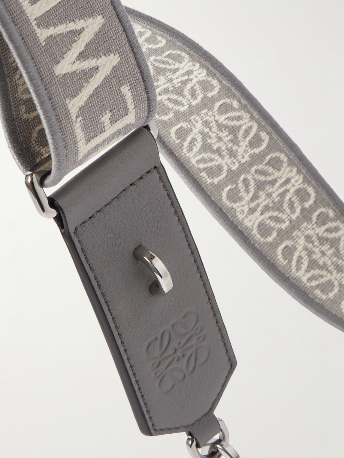Shop Loewe Leather-trimmed Logo-jacquard Canvas Strap In Gray