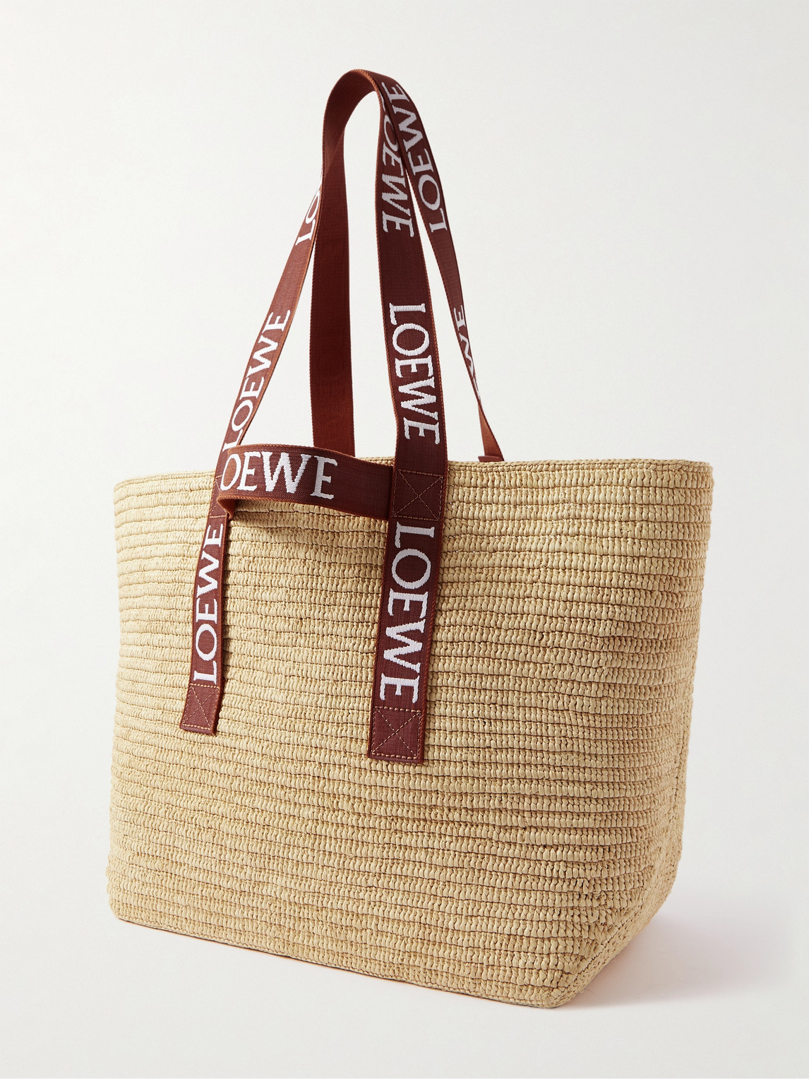 Shop Loewe Paula's Ibiza Canvas-trimmed Raffia Tote Bag In Brown