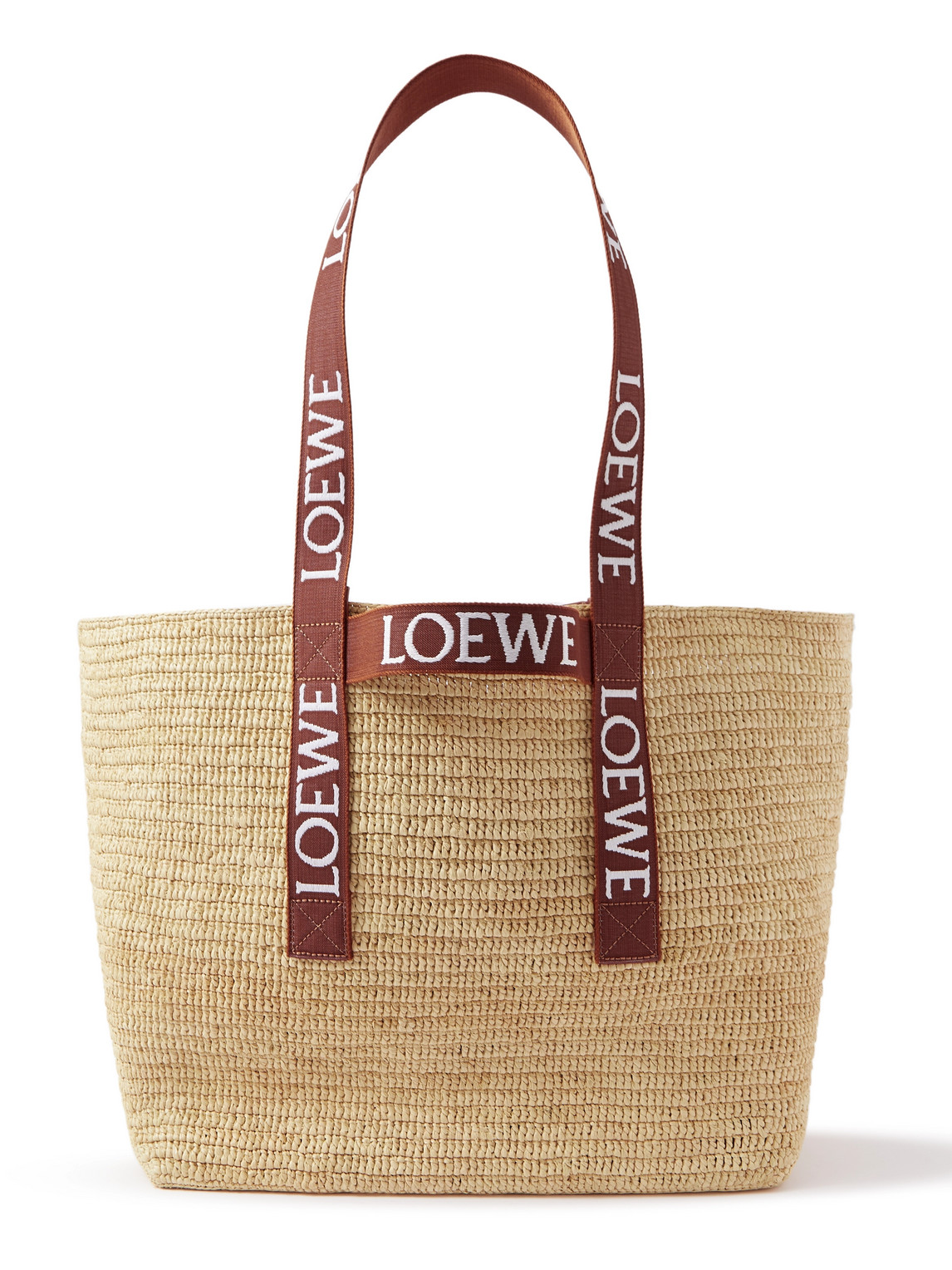 Loewe Paula's Ibiza Canvas-trimmed Raffia Tote Bag In Brown