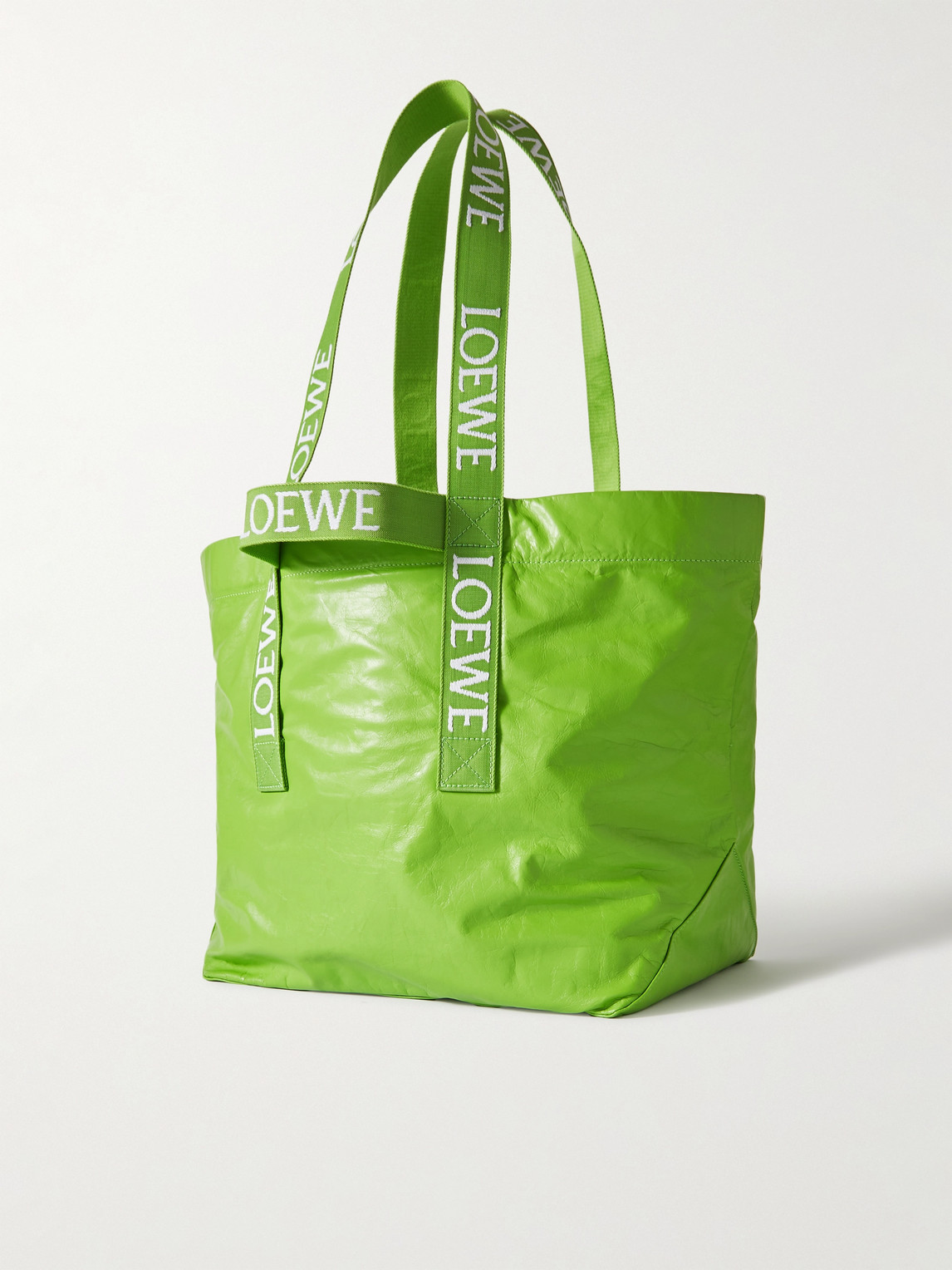 Shop Loewe Distressed Leather Tote Bag In Green