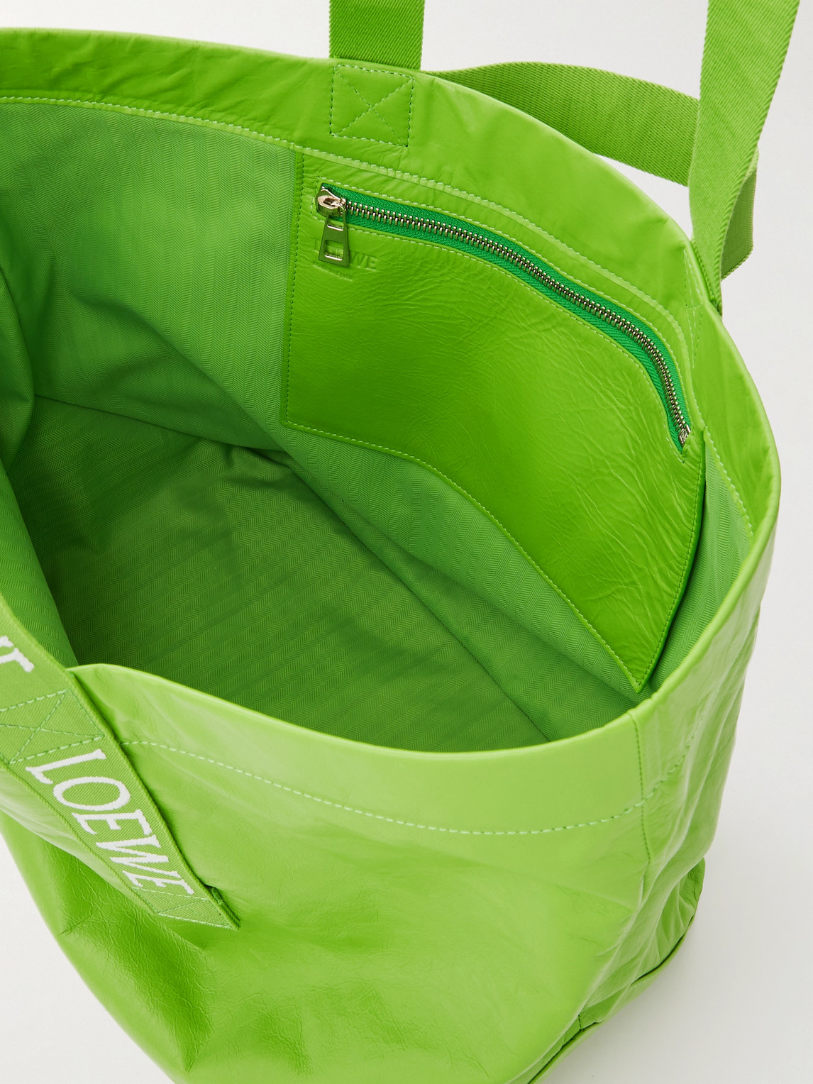 Shop Loewe Distressed Leather Tote Bag In Green