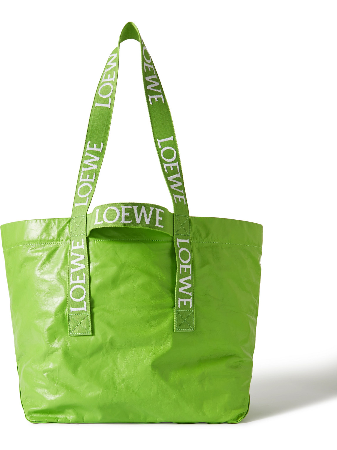 Loewe Distressed Leather Tote Bag In Green