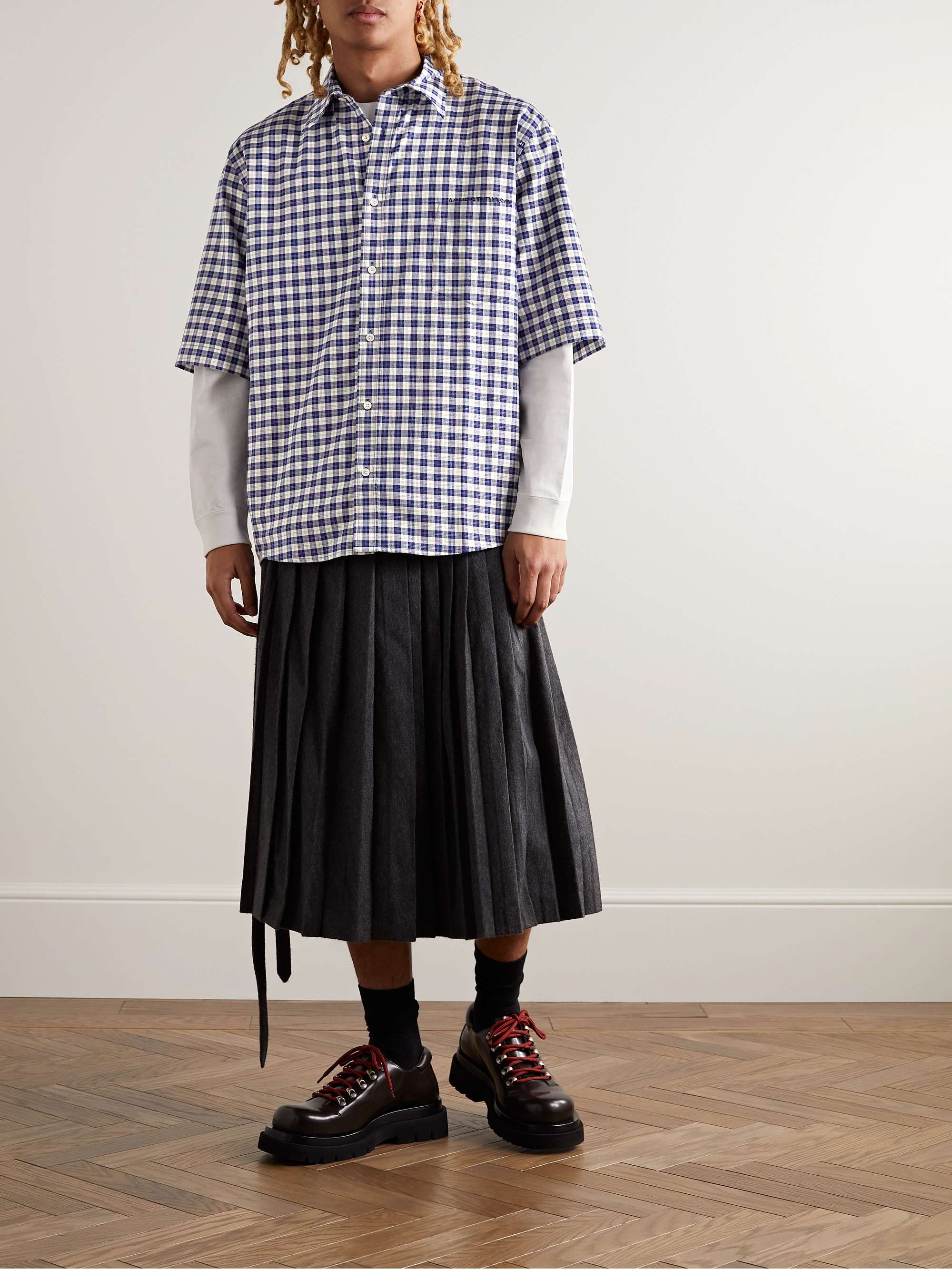 ACNE STUDIOS Sambler Oversized Logo-Embroidered Checked Cotton-Twill Shirt