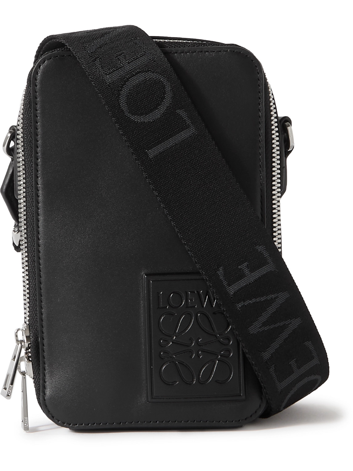 Shop Loewe Logo-debossed Leather Messenger Bag In Black