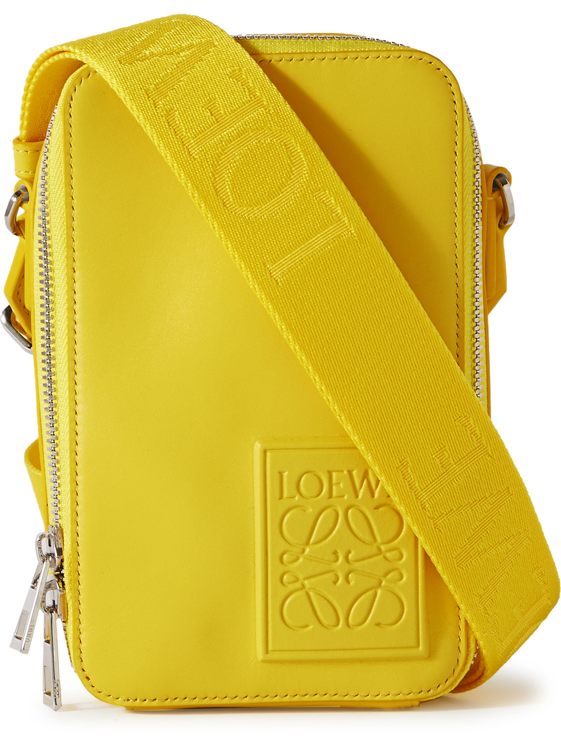 Loewe Logo-debossed Leather Messenger Bag In Yellow