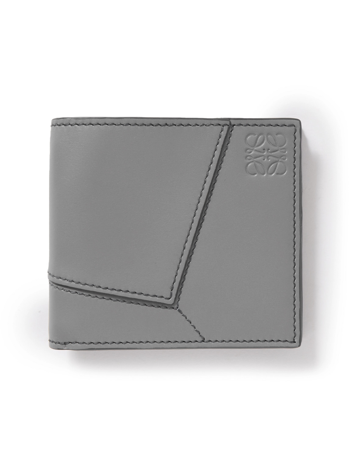 Loewe Puzzle Logo-debossed Leather Bifold Wallet In Gray