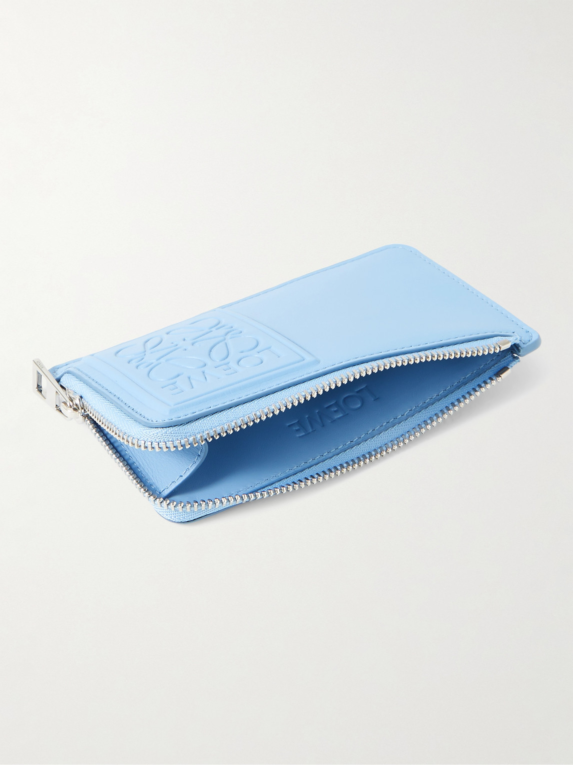 Shop Loewe Logo-debossed Leather Zipped Cardholder In Blue