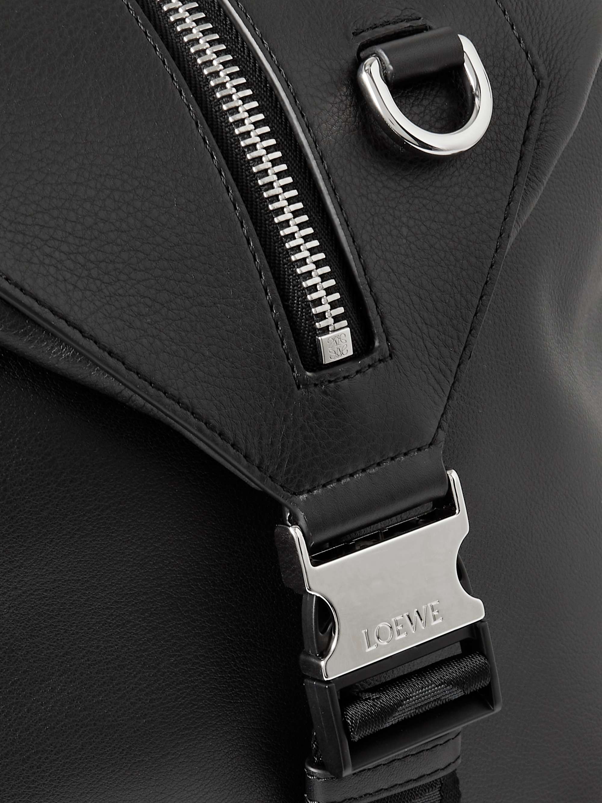 LOEWE Convertible Logo-Debossed Mesh-Trimmed Leather Backpack