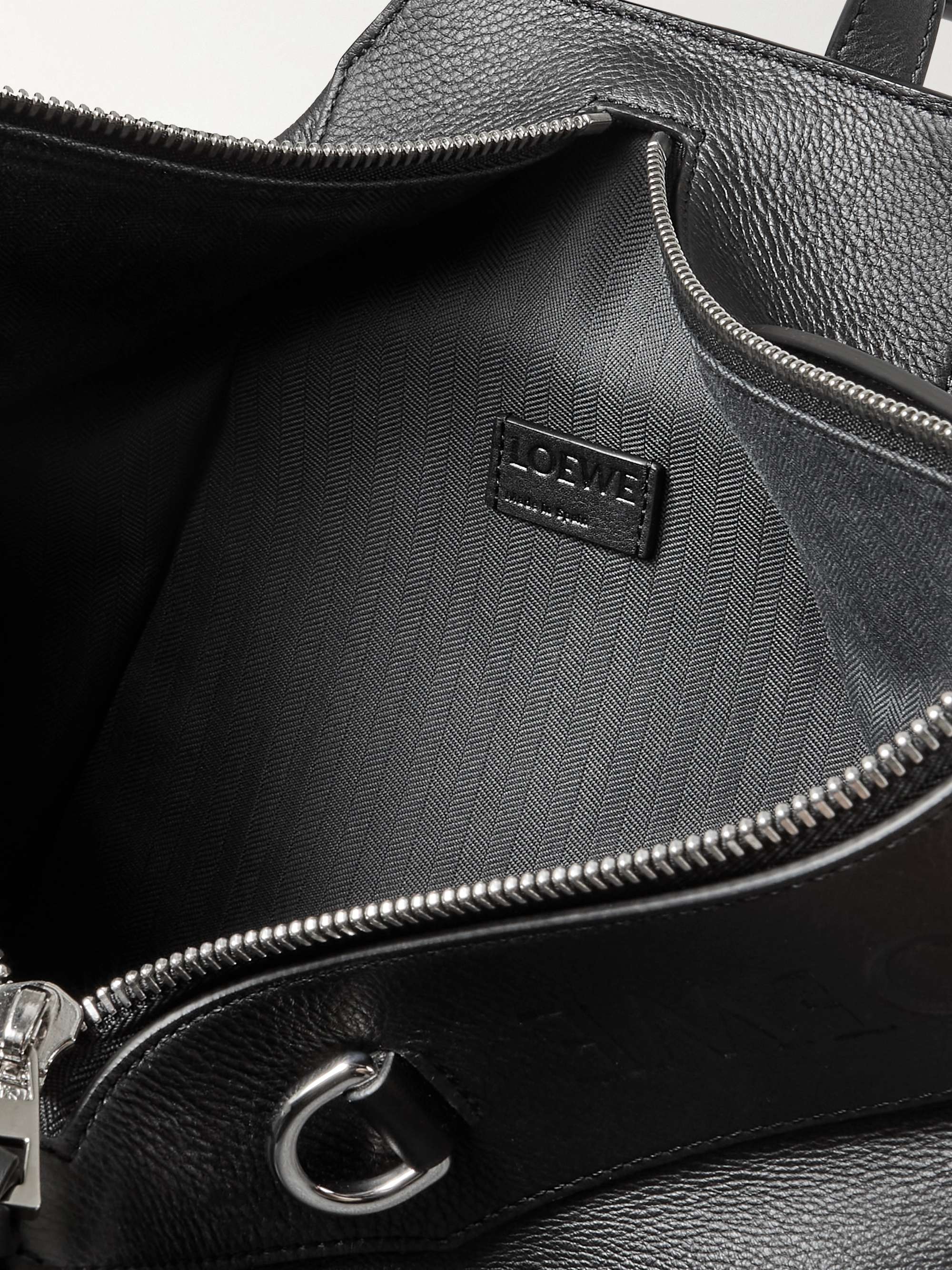 LOEWE Convertible Logo-Debossed Mesh-Trimmed Leather Backpack | MR PORTER