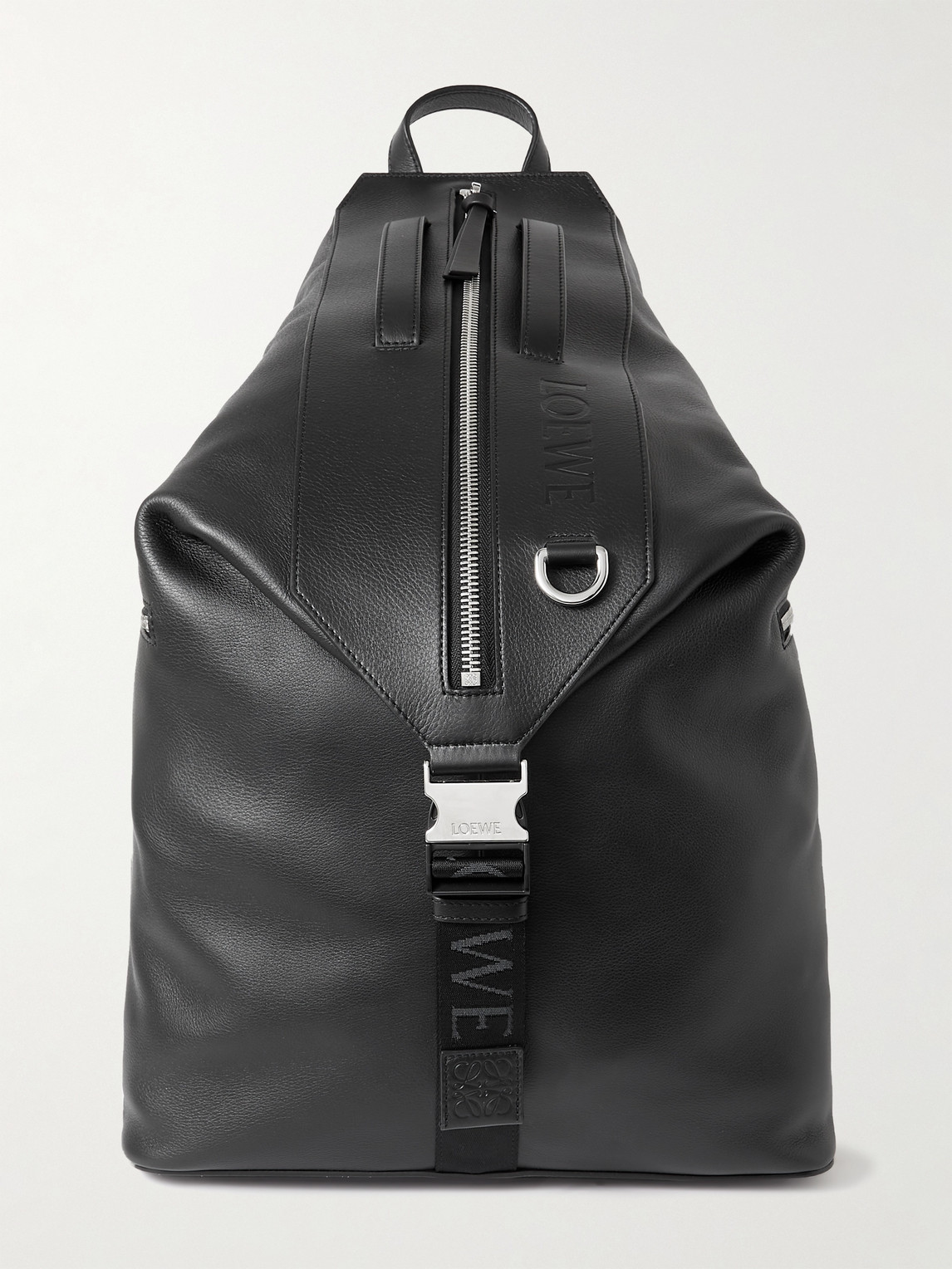 Convertible Logo-Debossed Mesh-Trimmed Leather Backpack