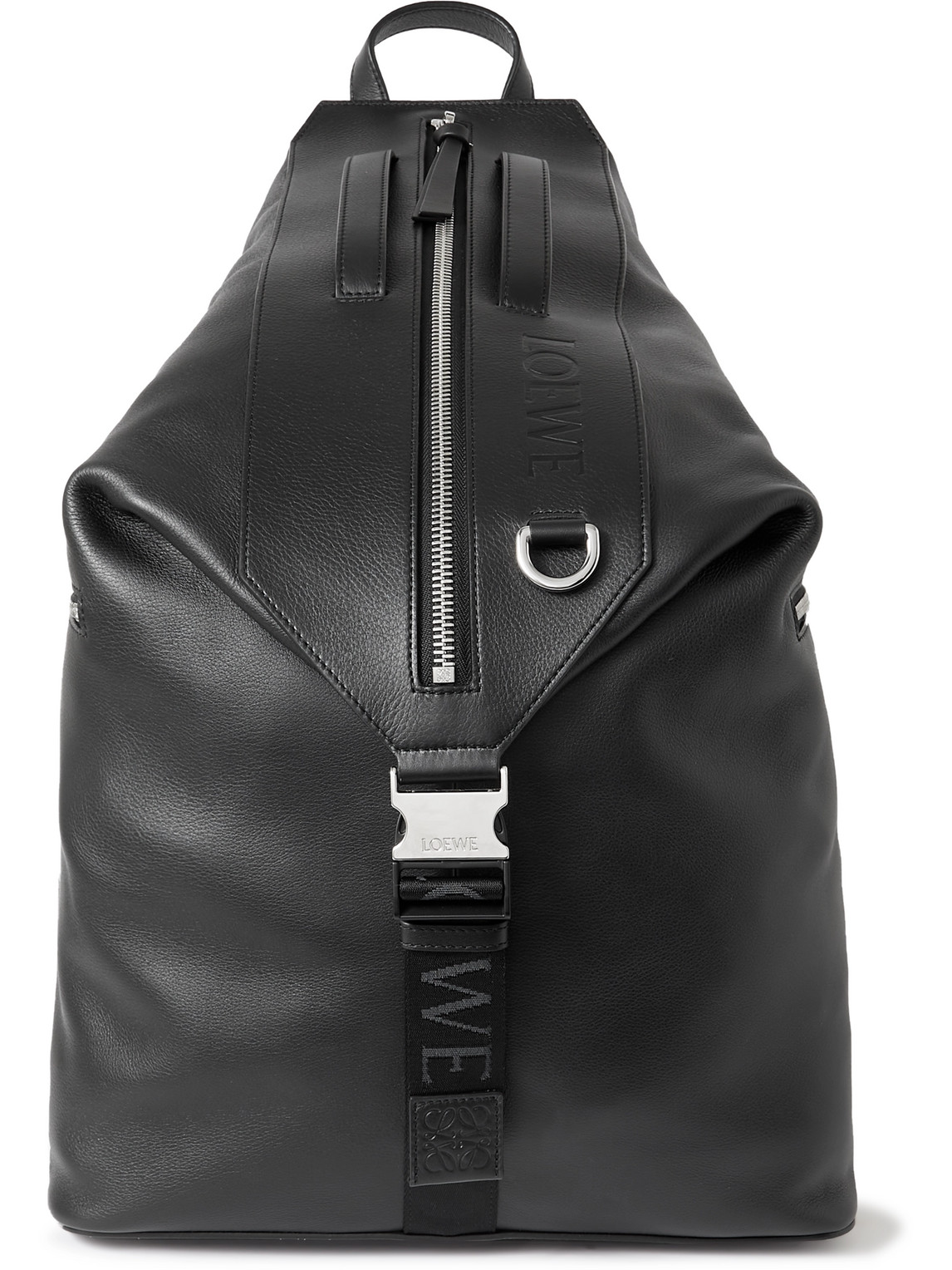 Loewe Convertible Logo-Debossed Mesh-Trimmed Leather Backpack - Men
