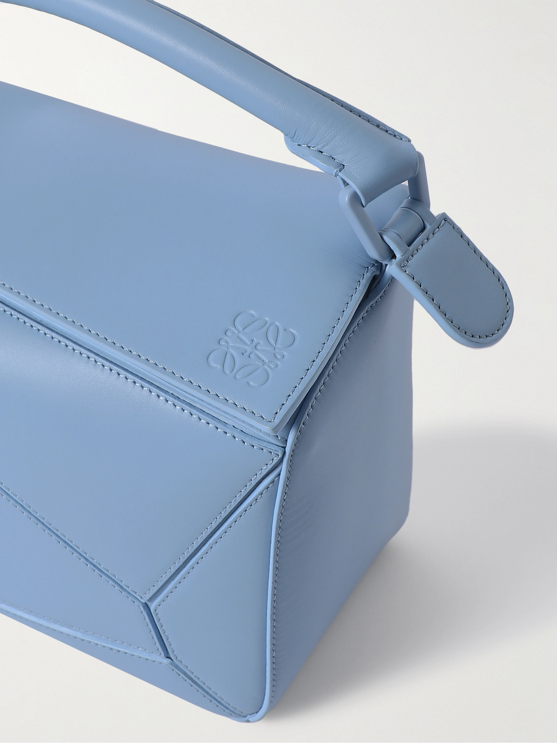 Shop Loewe Puzzle Logo-debossed Leather Messenger Bag In Blue