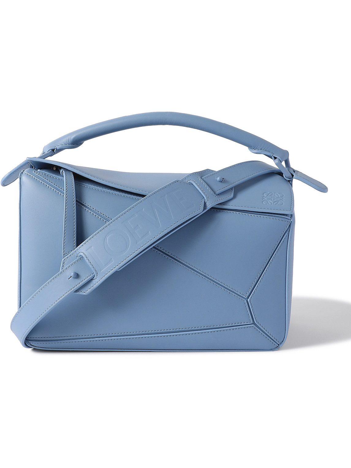 Loewe Puzzle Logo-debossed Leather Messenger Bag In Blue