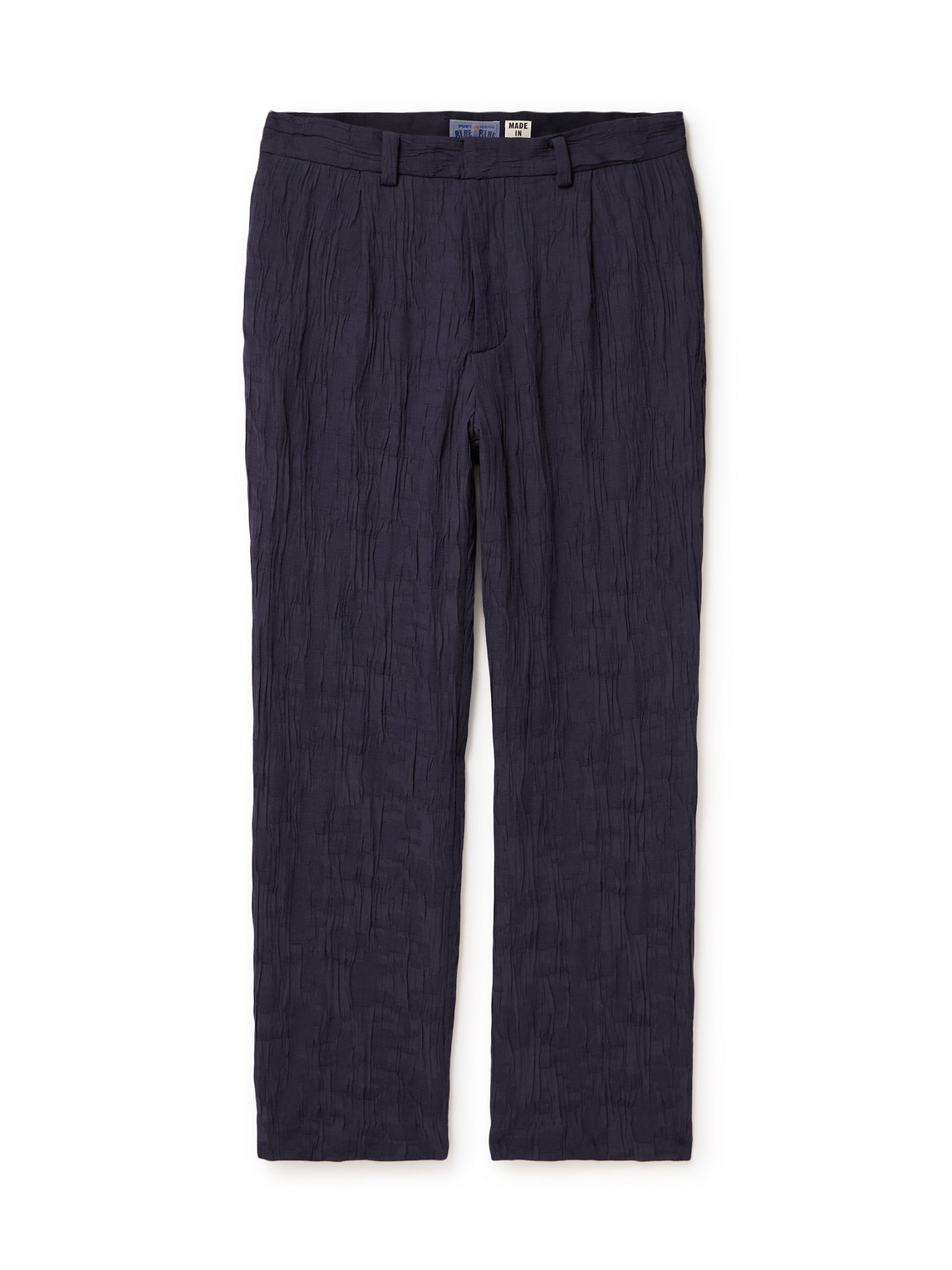 BLUE BLUE JAPAN STRAIGHT-LEG CRINKLED COTTON-BLEND JACQUARD TROUSERS