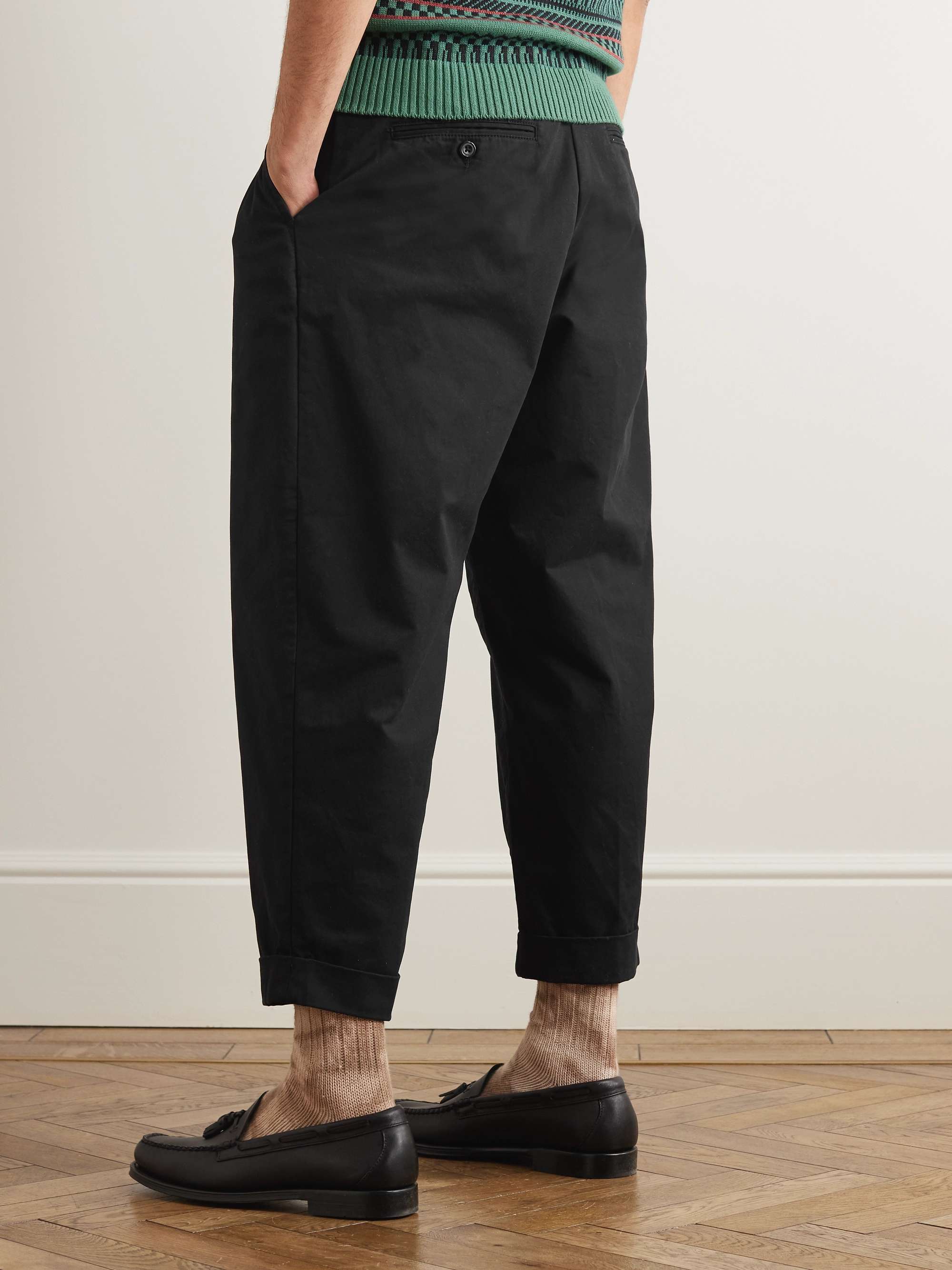 BEAMS PLUS Tapered Cropped Pleated Cotton-Blend Twill Trousers