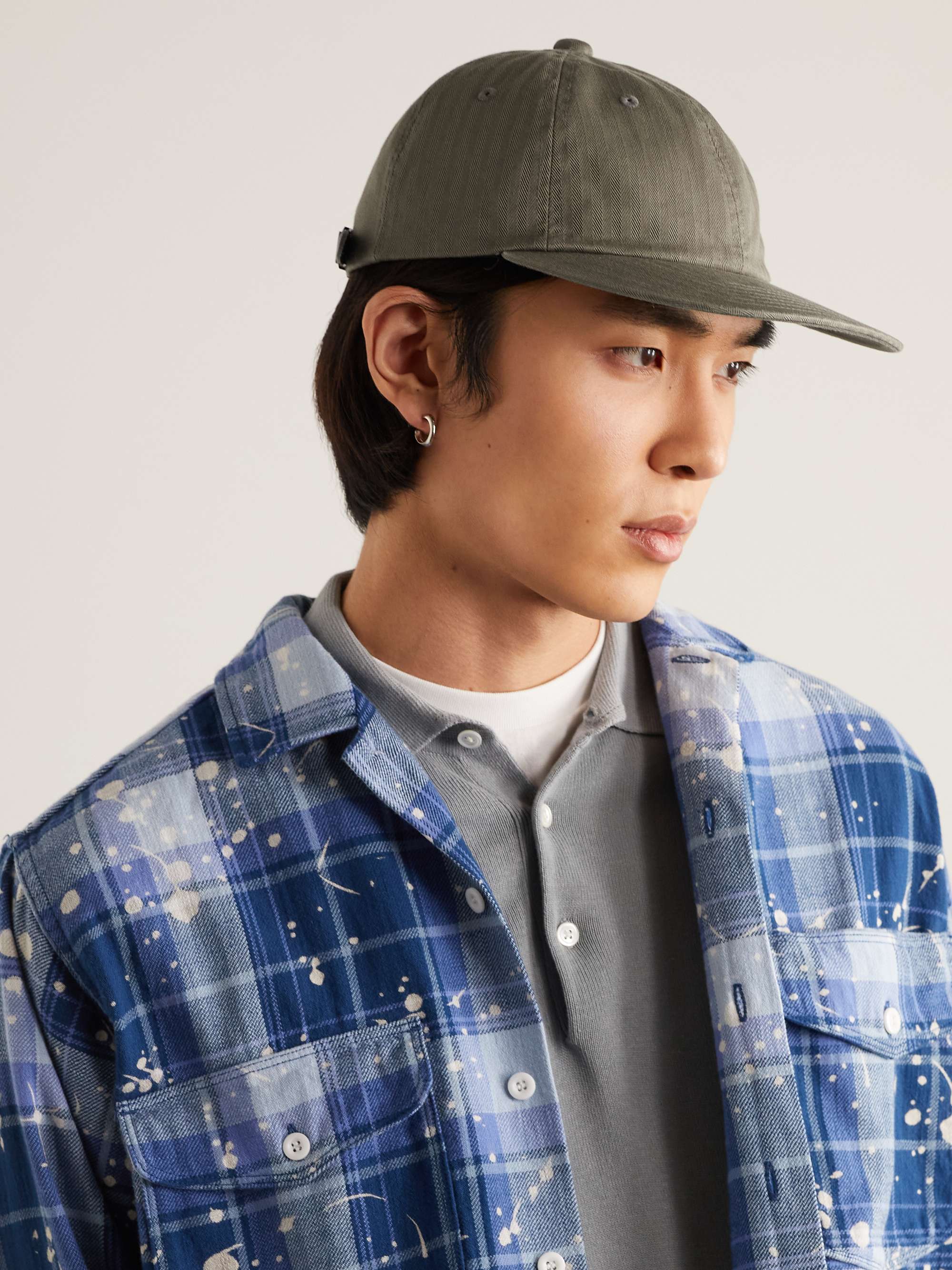 BEAMS PLUS Leather-Trimmed Herringbone Cotton Cap for Men | MR PORTER