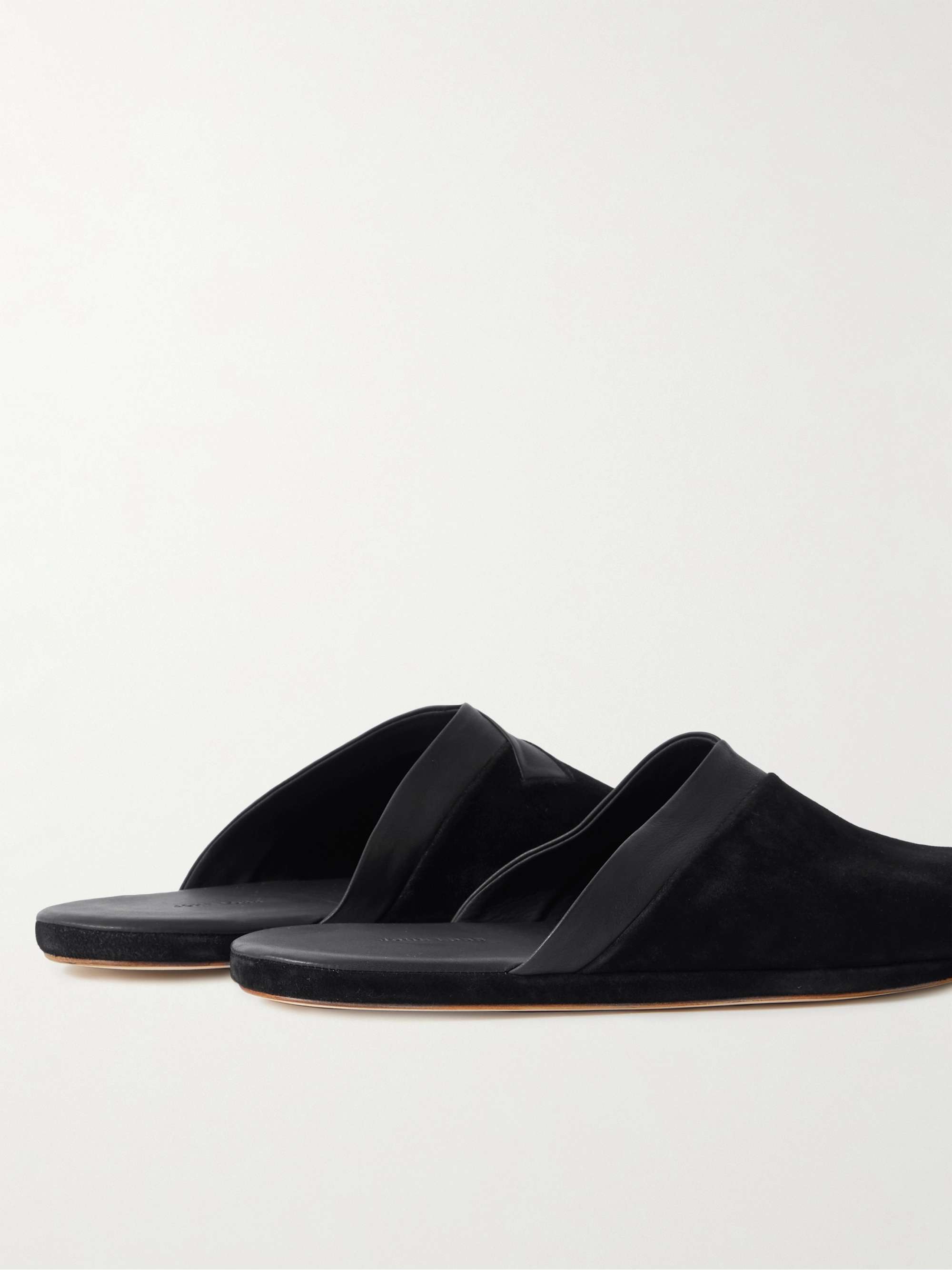 JOHN LOBB Knighton Leather-Trimmed Suede Slippers