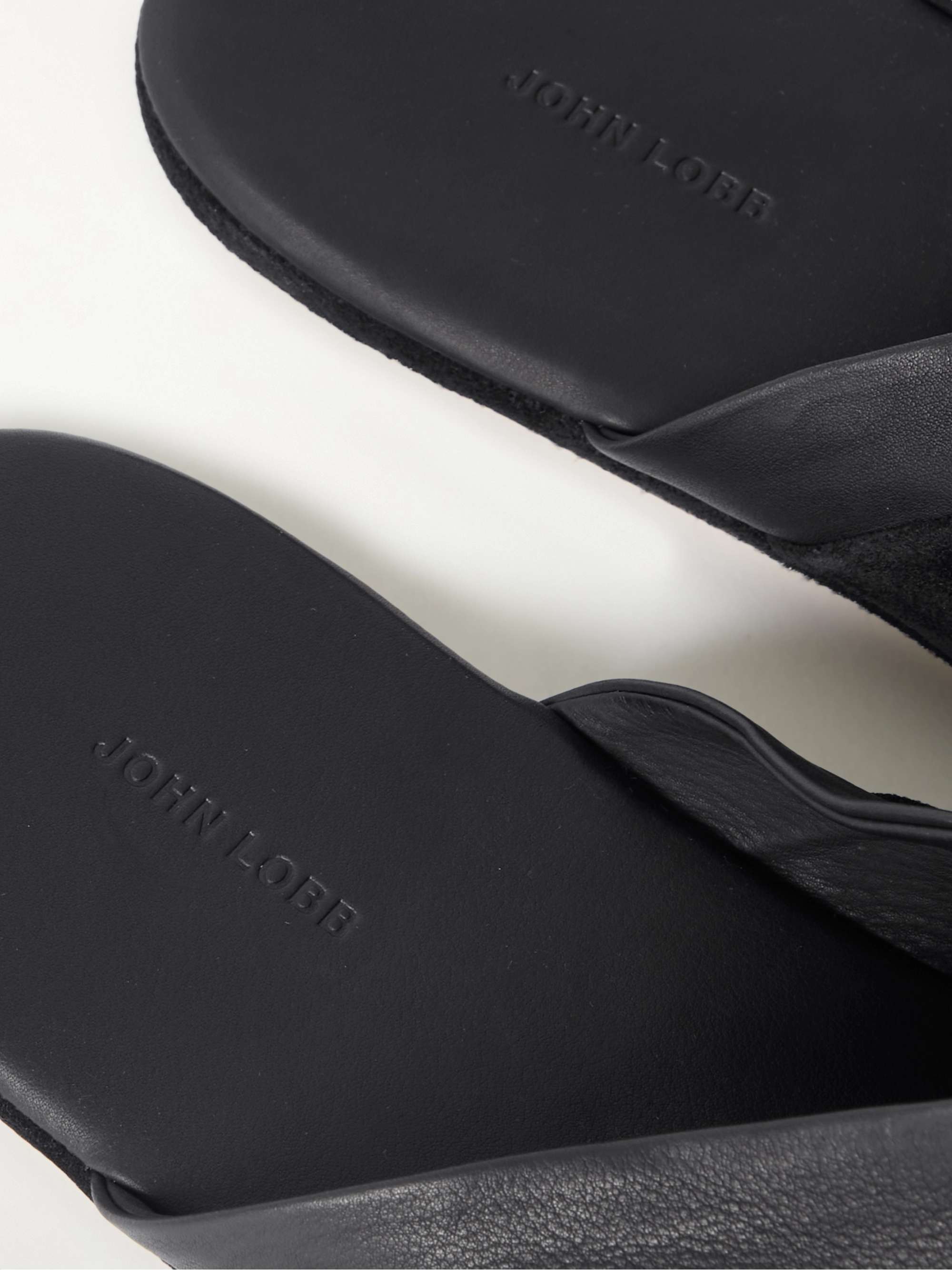 JOHN LOBB Knighton Leather-Trimmed Suede Slippers
