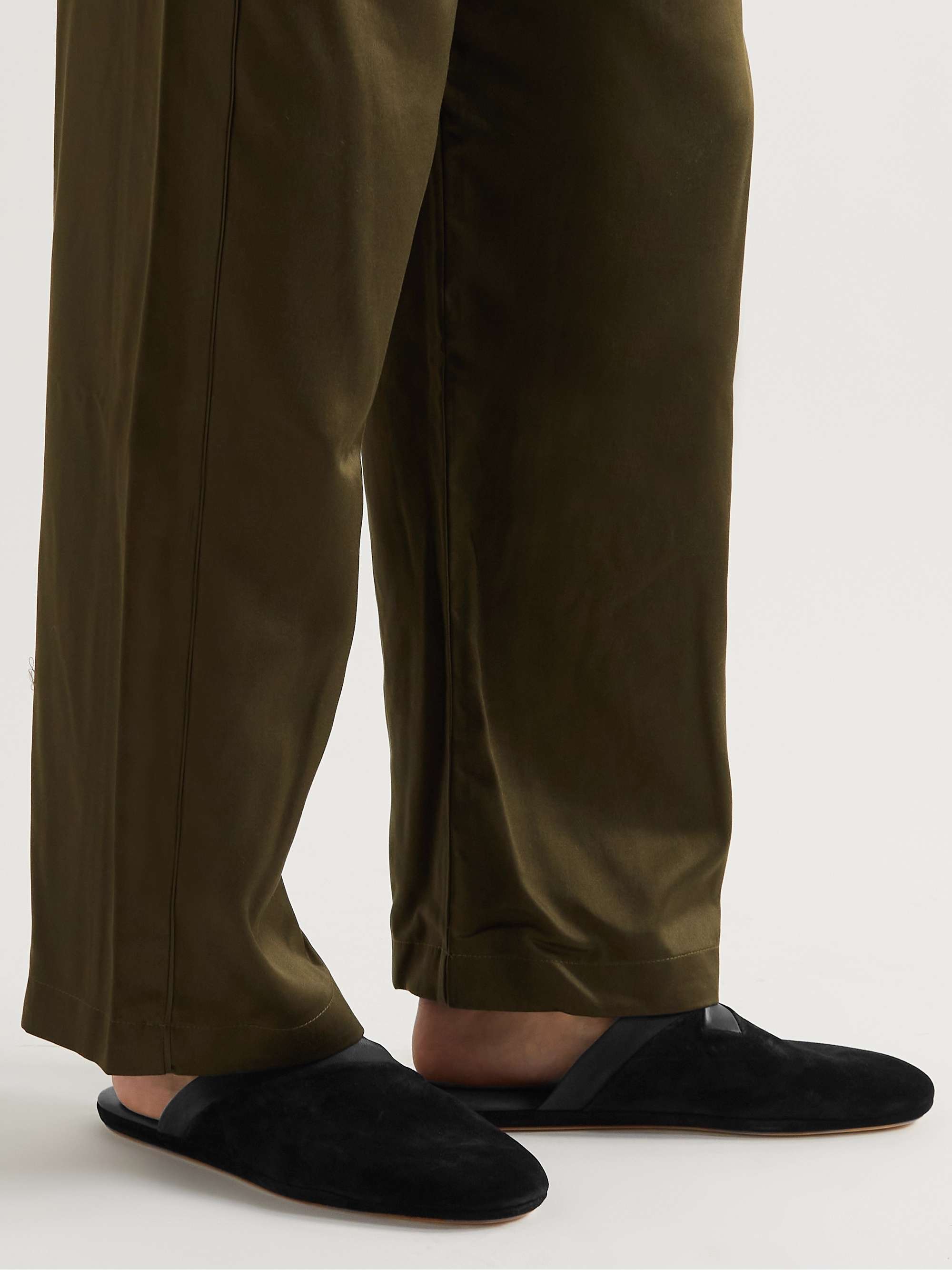 JOHN LOBB Knighton Leather-Trimmed Suede Slippers