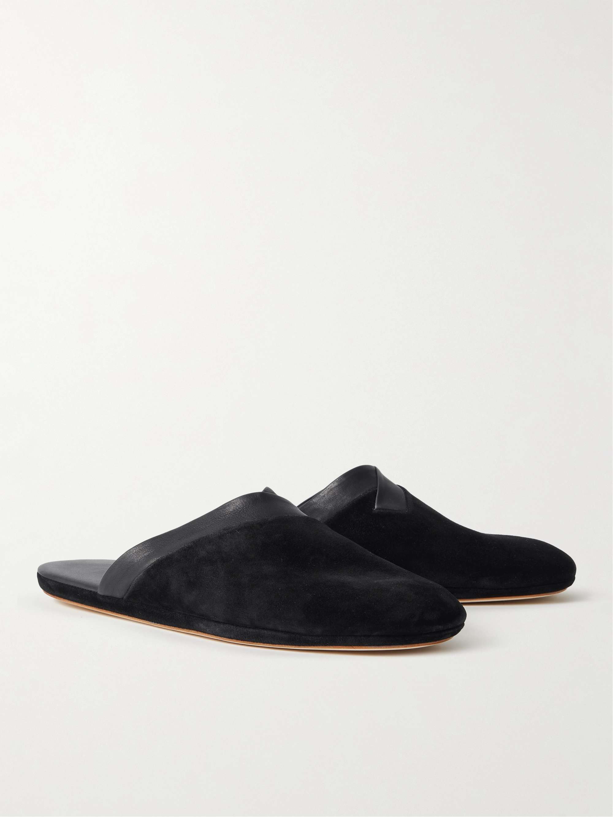 JOHN LOBB Knighton Leather-Trimmed Suede Slippers