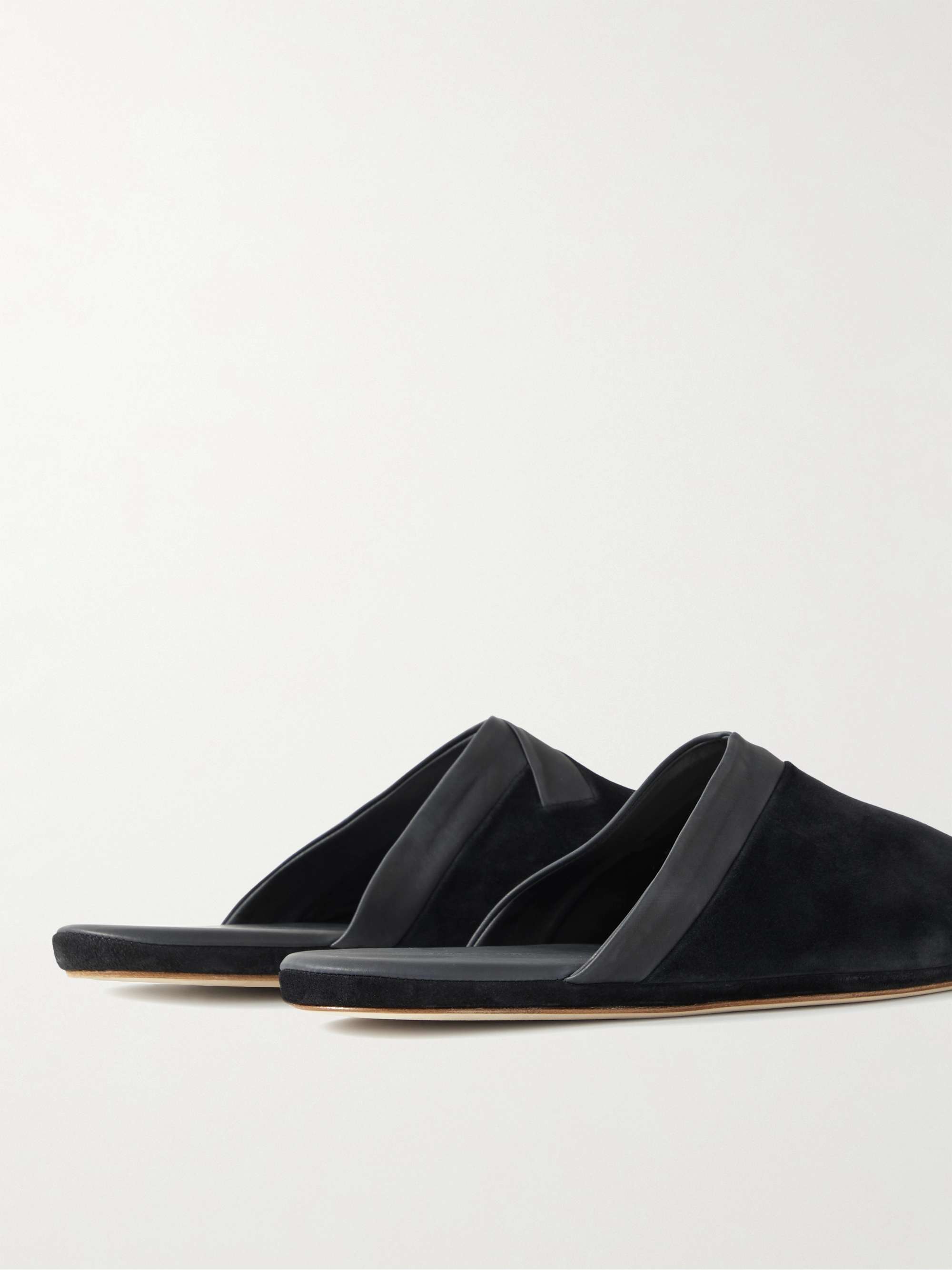 JOHN LOBB Knighton Leather-Trimmed Suede Slippers